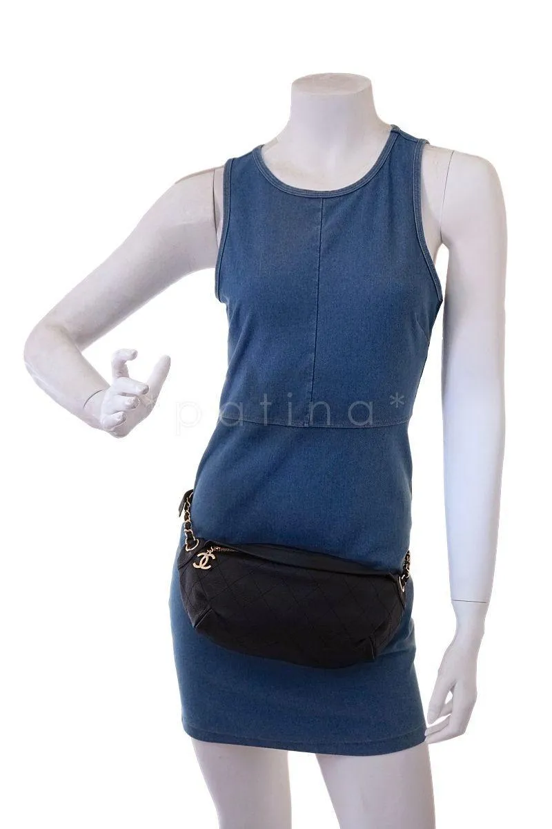 17P Chanel Black Soft Caviar Fanny Pack Belt Bag GHW