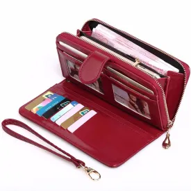 2020 New Women Oil Wax Leather Wallet Female Purses Big Capacity Hasp Zipper Purse Ladies Long Wristlet Clutch Coin Card Holders