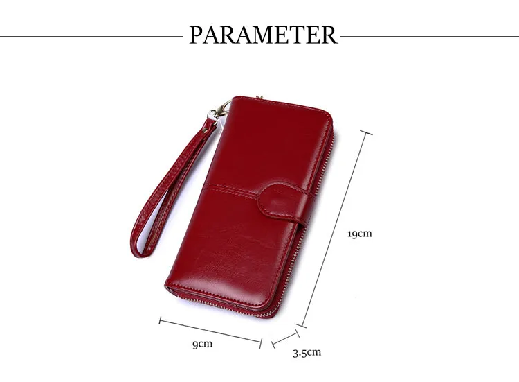 2020 New Women Oil Wax Leather Wallet Female Purses Big Capacity Hasp Zipper Purse Ladies Long Wristlet Clutch Coin Card Holders