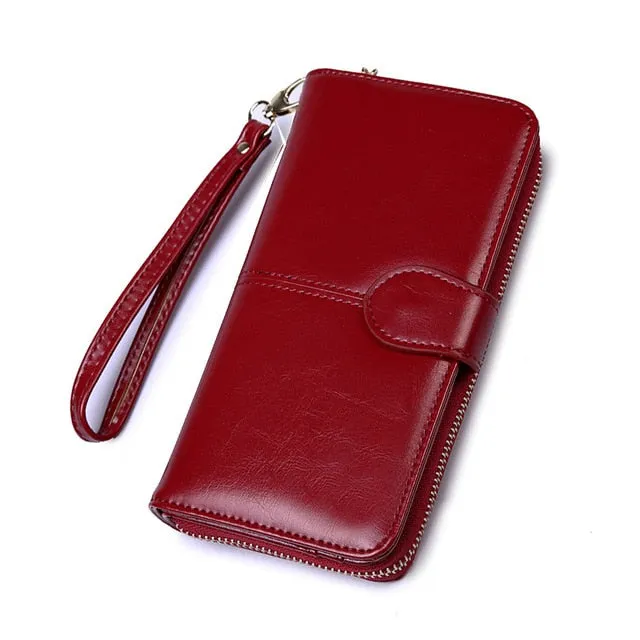 2020 New Women Oil Wax Leather Wallet Female Purses Big Capacity Hasp Zipper Purse Ladies Long Wristlet Clutch Coin Card Holders