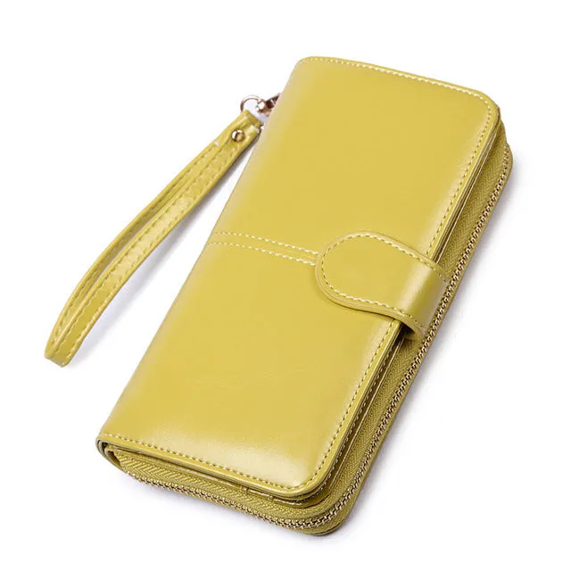 2020 New Women Oil Wax Leather Wallet Female Purses Big Capacity Hasp Zipper Purse Ladies Long Wristlet Clutch Coin Card Holders