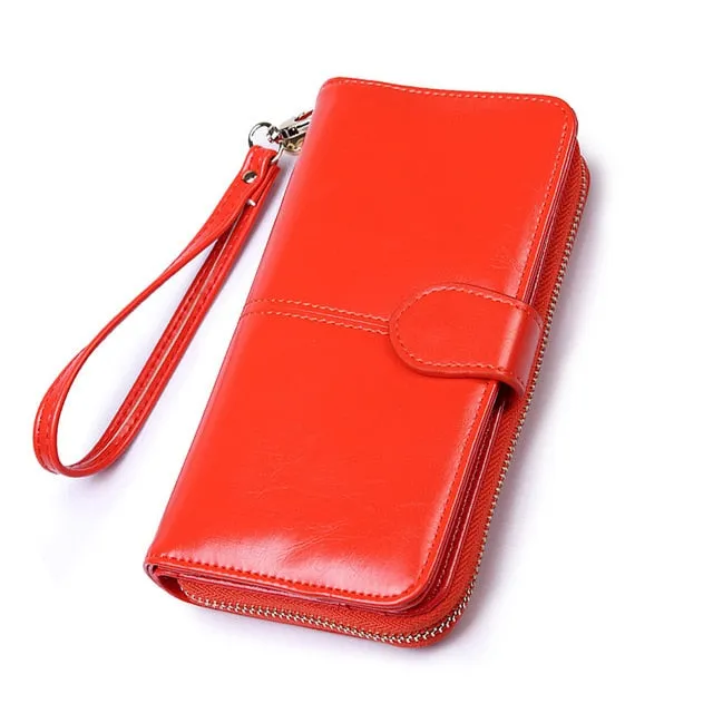 2020 New Women Oil Wax Leather Wallet Female Purses Big Capacity Hasp Zipper Purse Ladies Long Wristlet Clutch Coin Card Holders