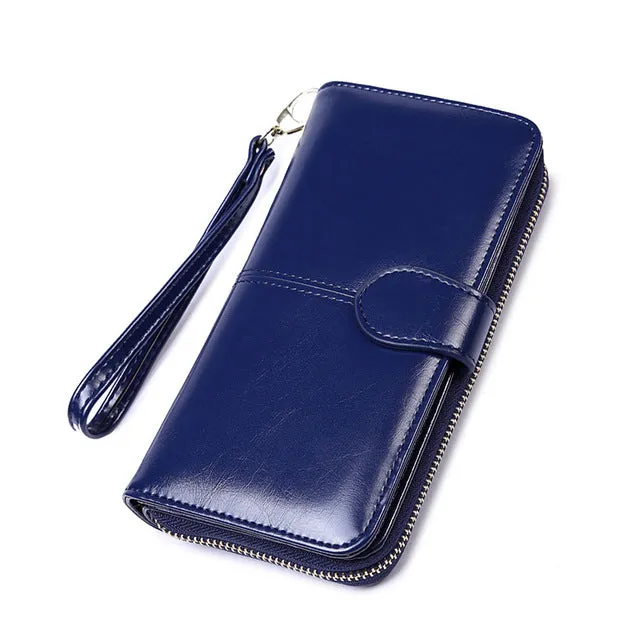 2020 New Women Oil Wax Leather Wallet Female Purses Big Capacity Hasp Zipper Purse Ladies Long Wristlet Clutch Coin Card Holders