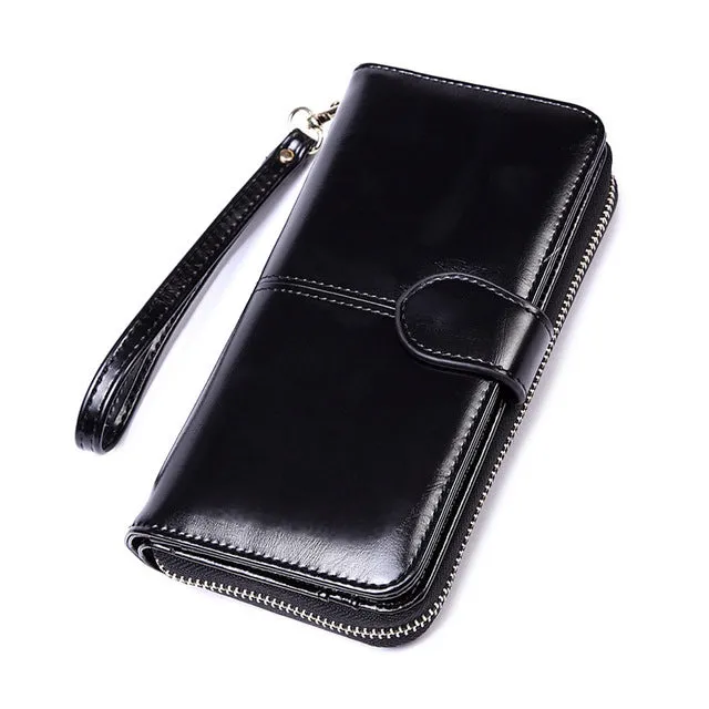 2020 New Women Oil Wax Leather Wallet Female Purses Big Capacity Hasp Zipper Purse Ladies Long Wristlet Clutch Coin Card Holders