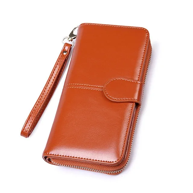 2020 New Women Oil Wax Leather Wallet Female Purses Big Capacity Hasp Zipper Purse Ladies Long Wristlet Clutch Coin Card Holders