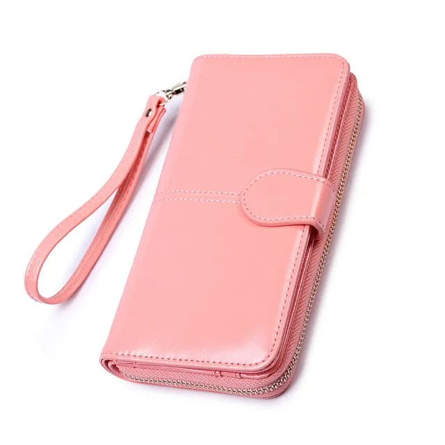 2020 New Women Oil Wax Leather Wallet Female Purses Big Capacity Hasp Zipper Purse Ladies Long Wristlet Clutch Coin Card Holders
