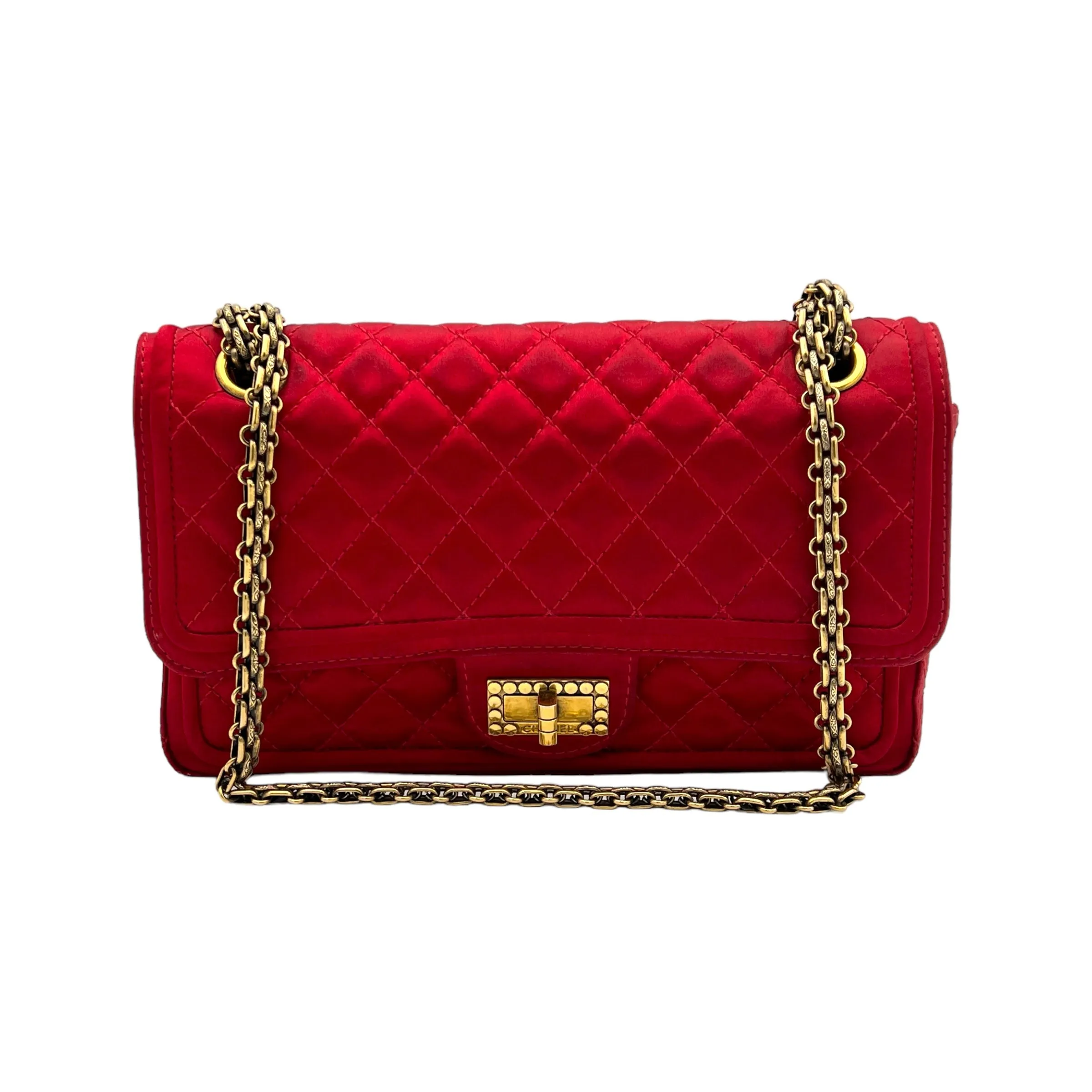 2.55 Reissue 225 Red Shoulder Bag in Satin, Gold hardware
