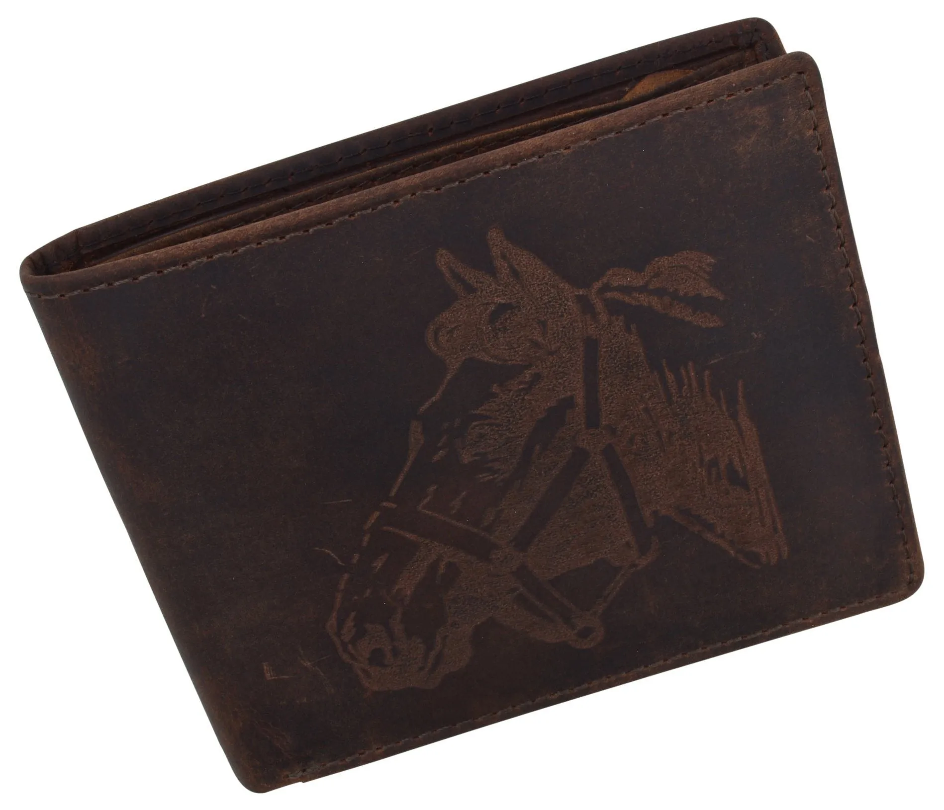 AFONiE RFID Rustic Men Wallet-Horse Design Craft Stamp