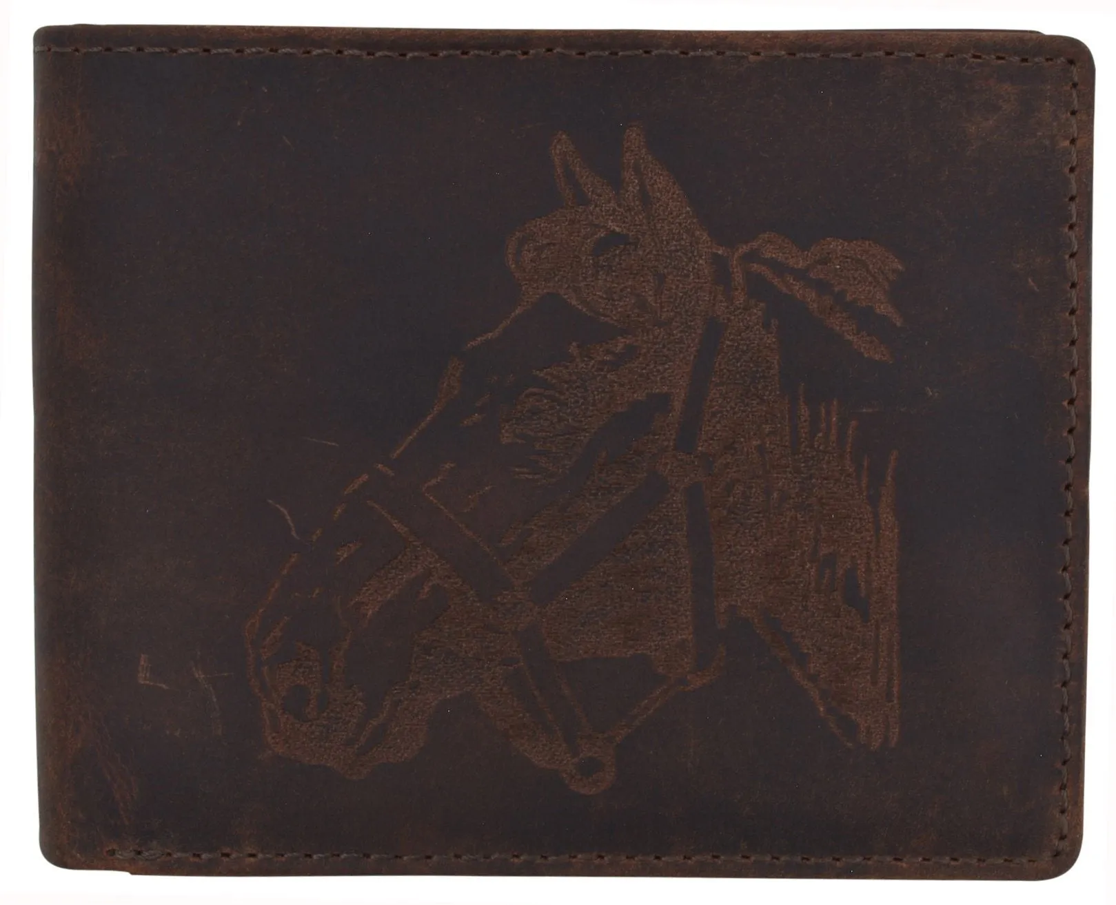 AFONiE RFID Rustic Men Wallet-Horse Design Craft Stamp