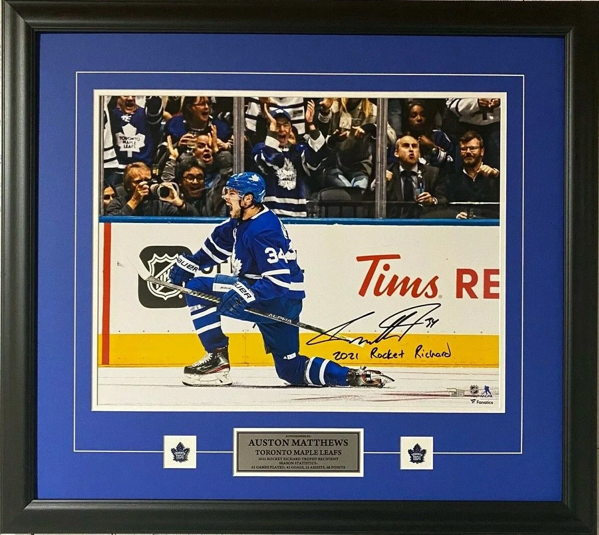 Auston Matthews Toronto Maple Leafs Autographed Framed 16" x 20" Goal Celebration Photograph with "2021 Rocket Richard" Inscription