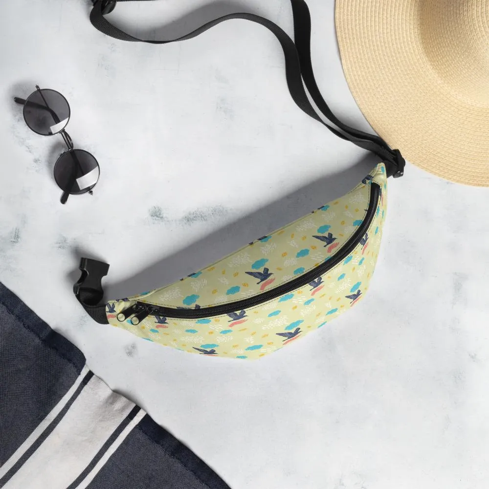 Birds Print Fanny Pack, Mini Over The Shoulder Water Repellent Best  Bag- Made in USA/EU
