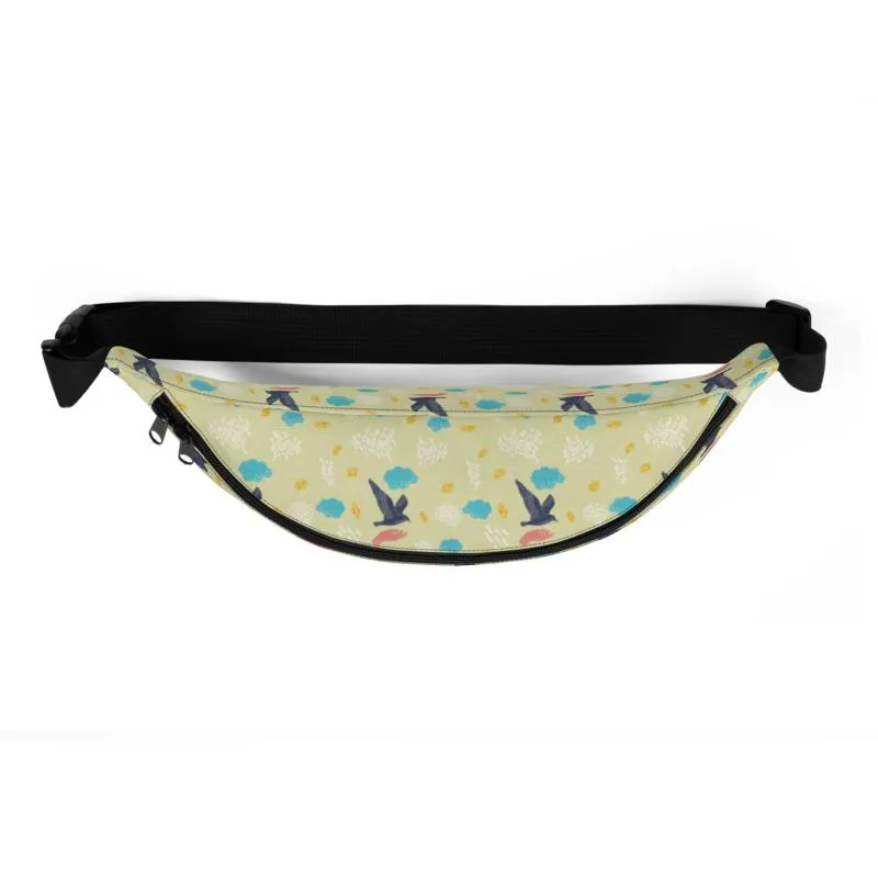 Birds Print Fanny Pack, Mini Over The Shoulder Water Repellent Best  Bag- Made in USA/EU
