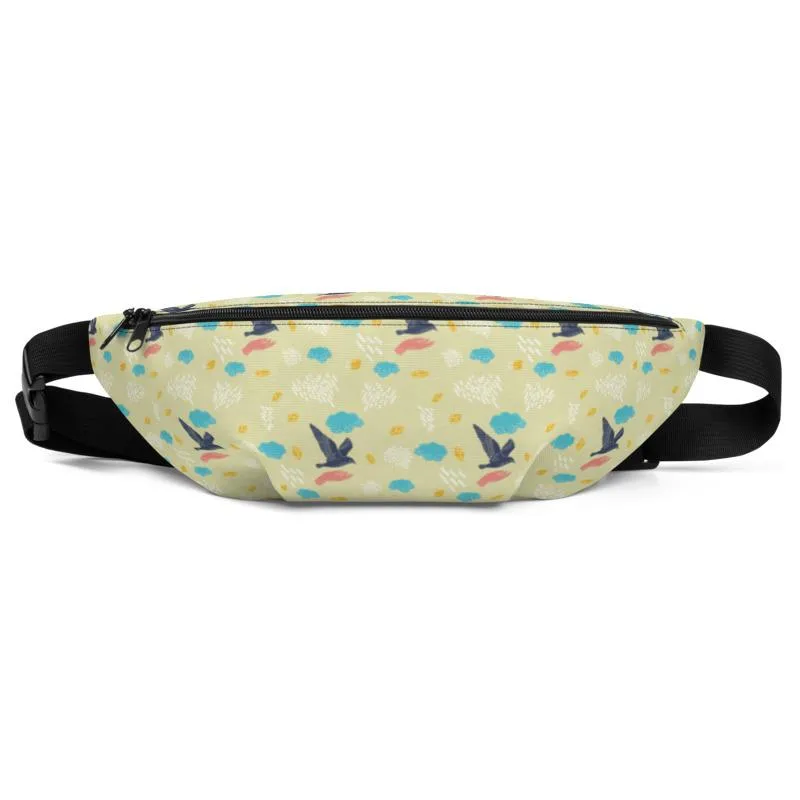 Birds Print Fanny Pack, Mini Over The Shoulder Water Repellent Best  Bag- Made in USA/EU