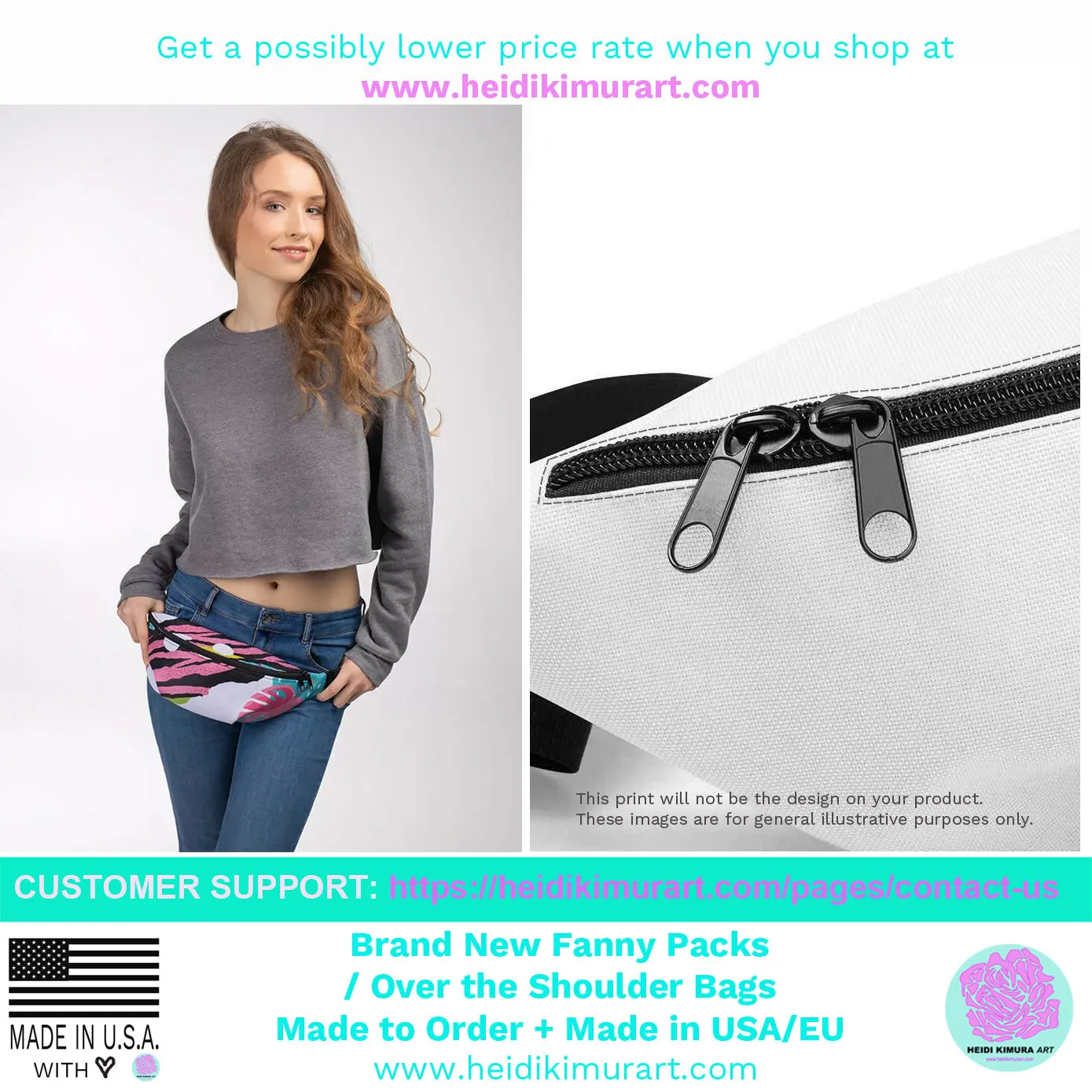 Birds Print Fanny Pack, Mini Over The Shoulder Water Repellent Best  Bag- Made in USA/EU