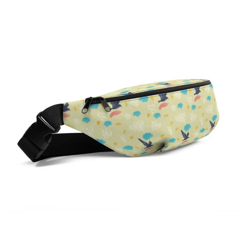 Birds Print Fanny Pack, Mini Over The Shoulder Water Repellent Best  Bag- Made in USA/EU