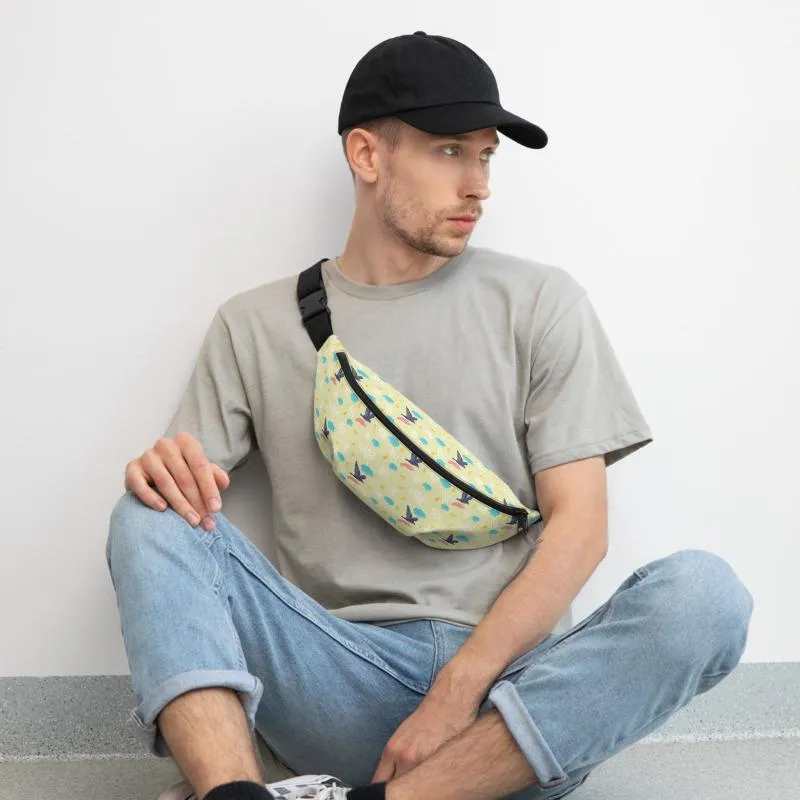 Birds Print Fanny Pack, Mini Over The Shoulder Water Repellent Best  Bag- Made in USA/EU