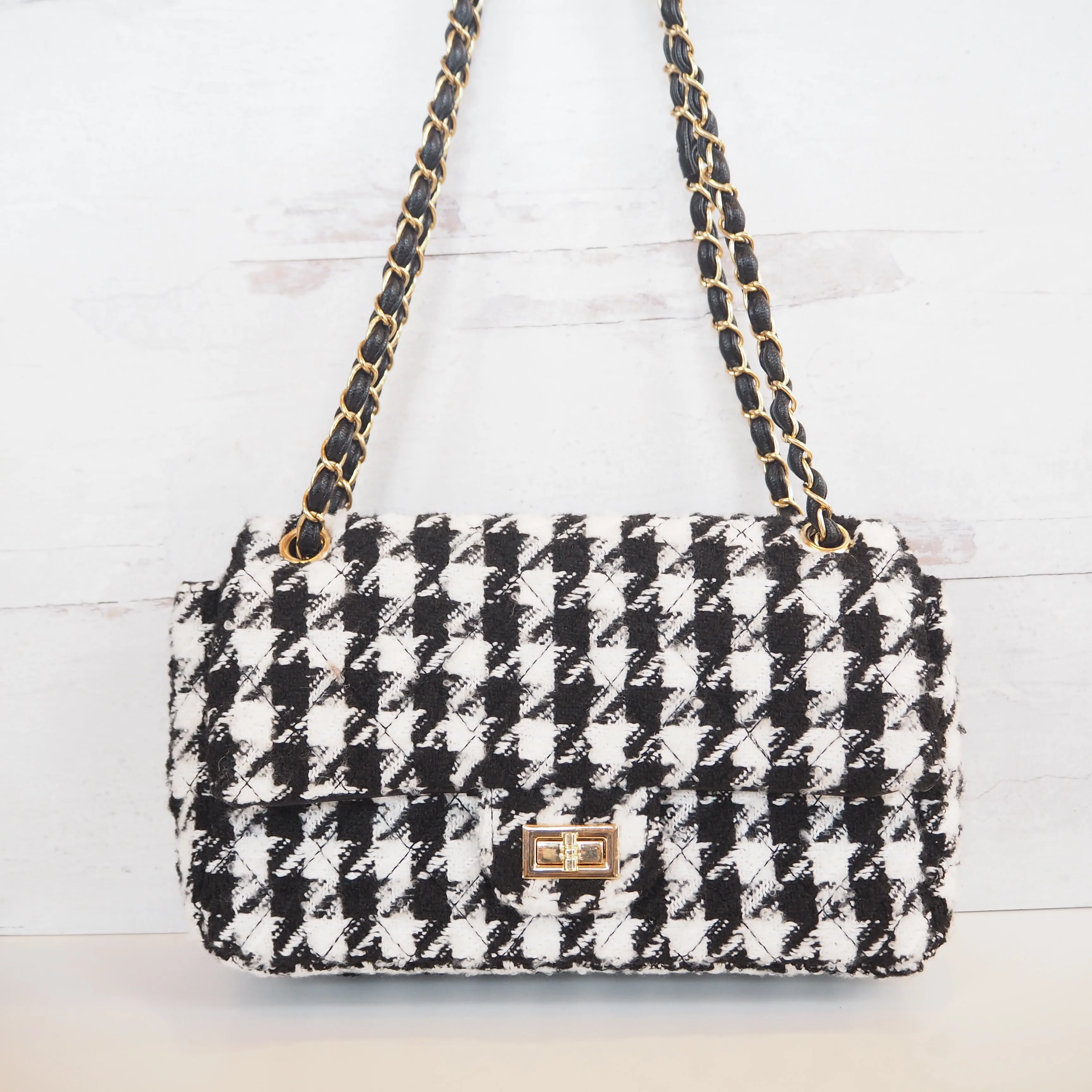 Black & White Houndstooth Handbag