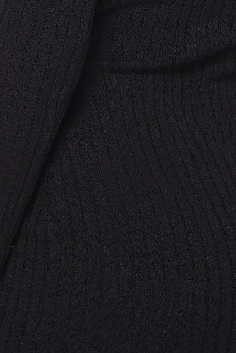 Black Long Sleeve Mock Neck Midi Knit Dress