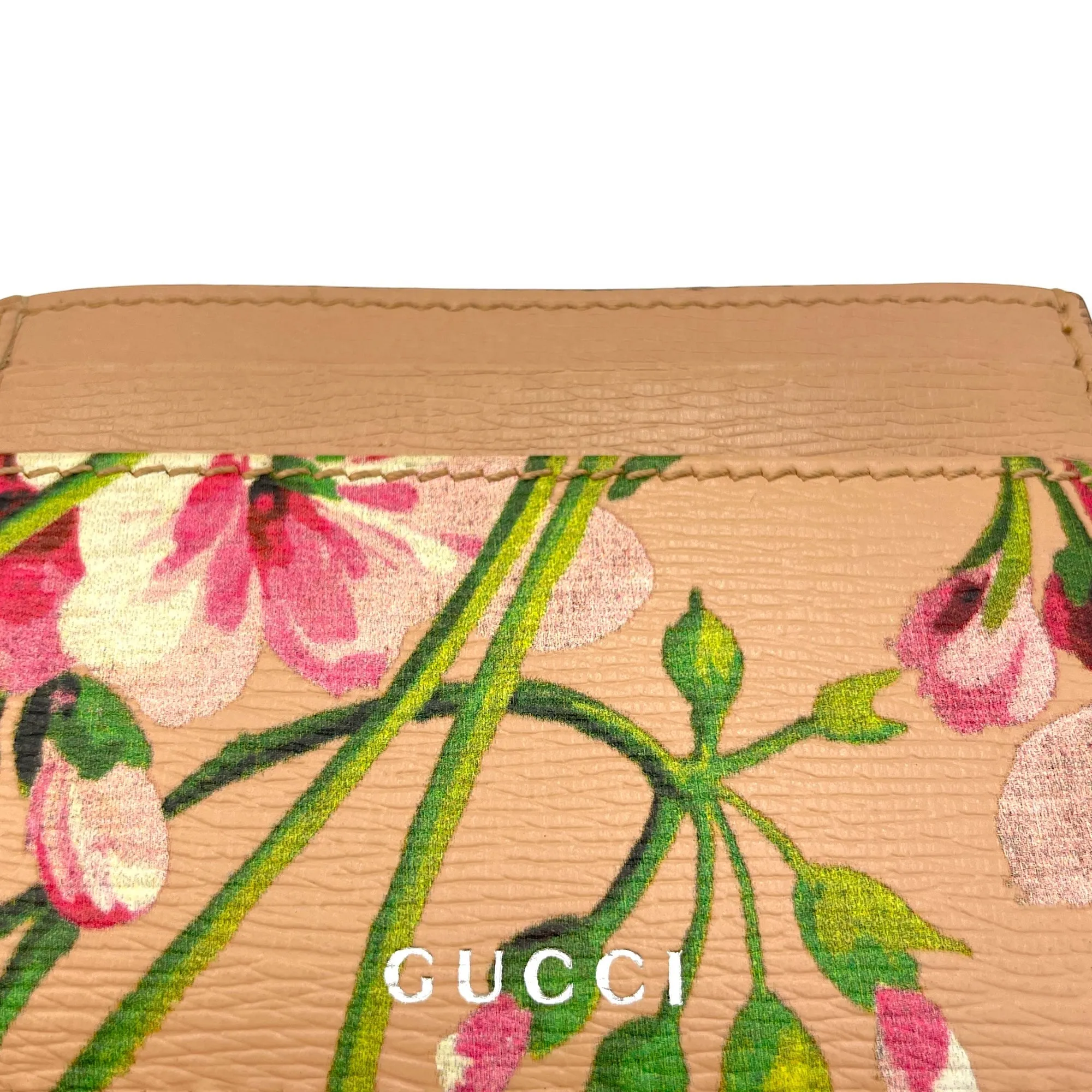 Blooms Pink Card Holder in Calfskin