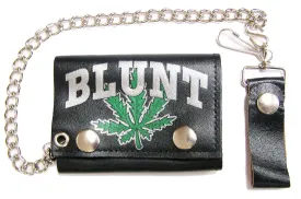 BLUNT MARIJUANA POT LEAF TRIFOLD LEATHER WALLETS WITH CHAIN