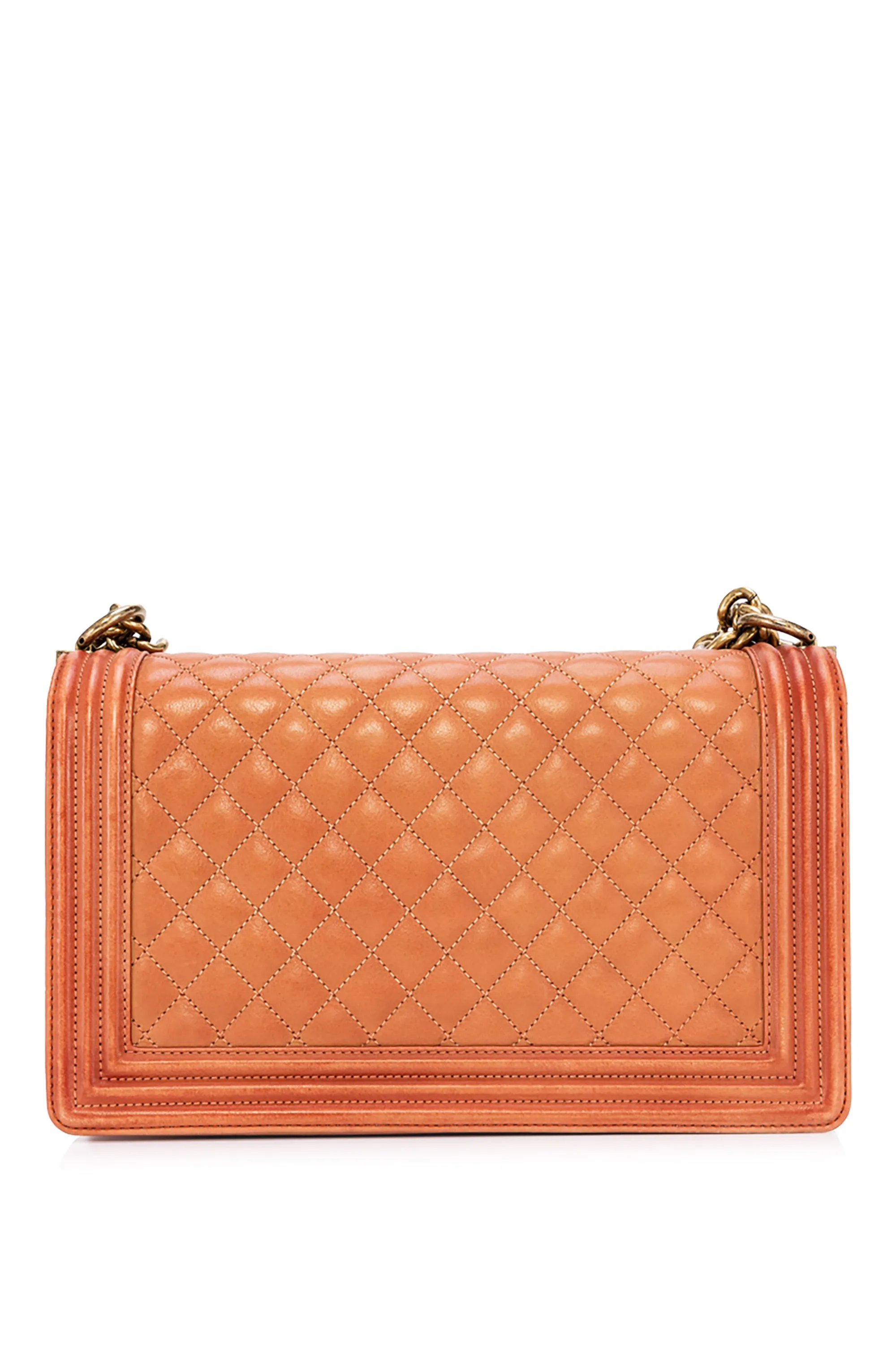 Boy Large Orange Shoulder Bag in Calfskin, Brushed Gold hardware