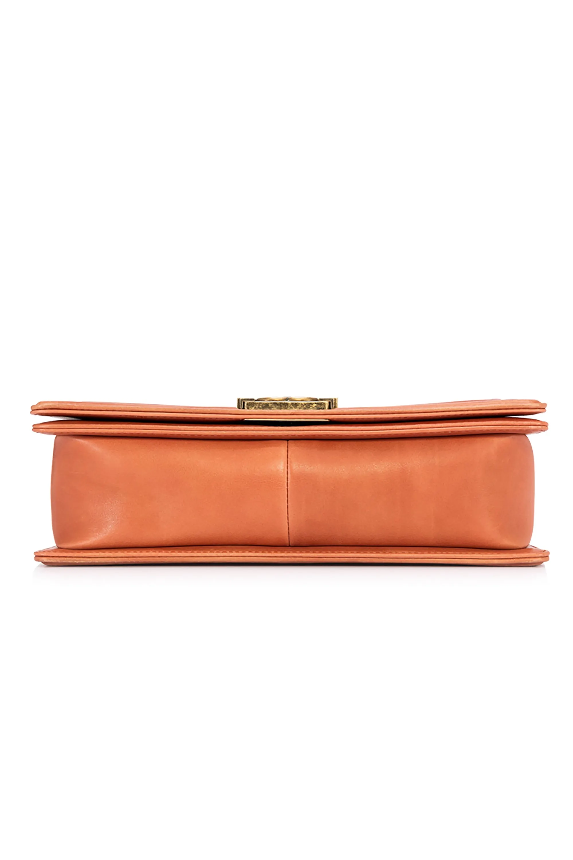 Boy Large Orange Shoulder Bag in Calfskin, Brushed Gold hardware
