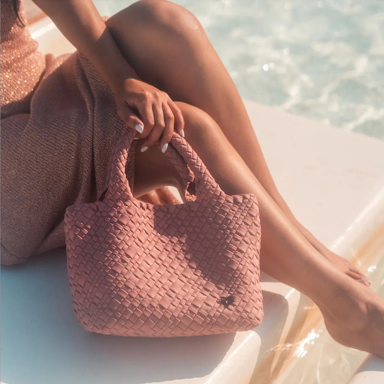 Brandon Small Woven Tote - Rose