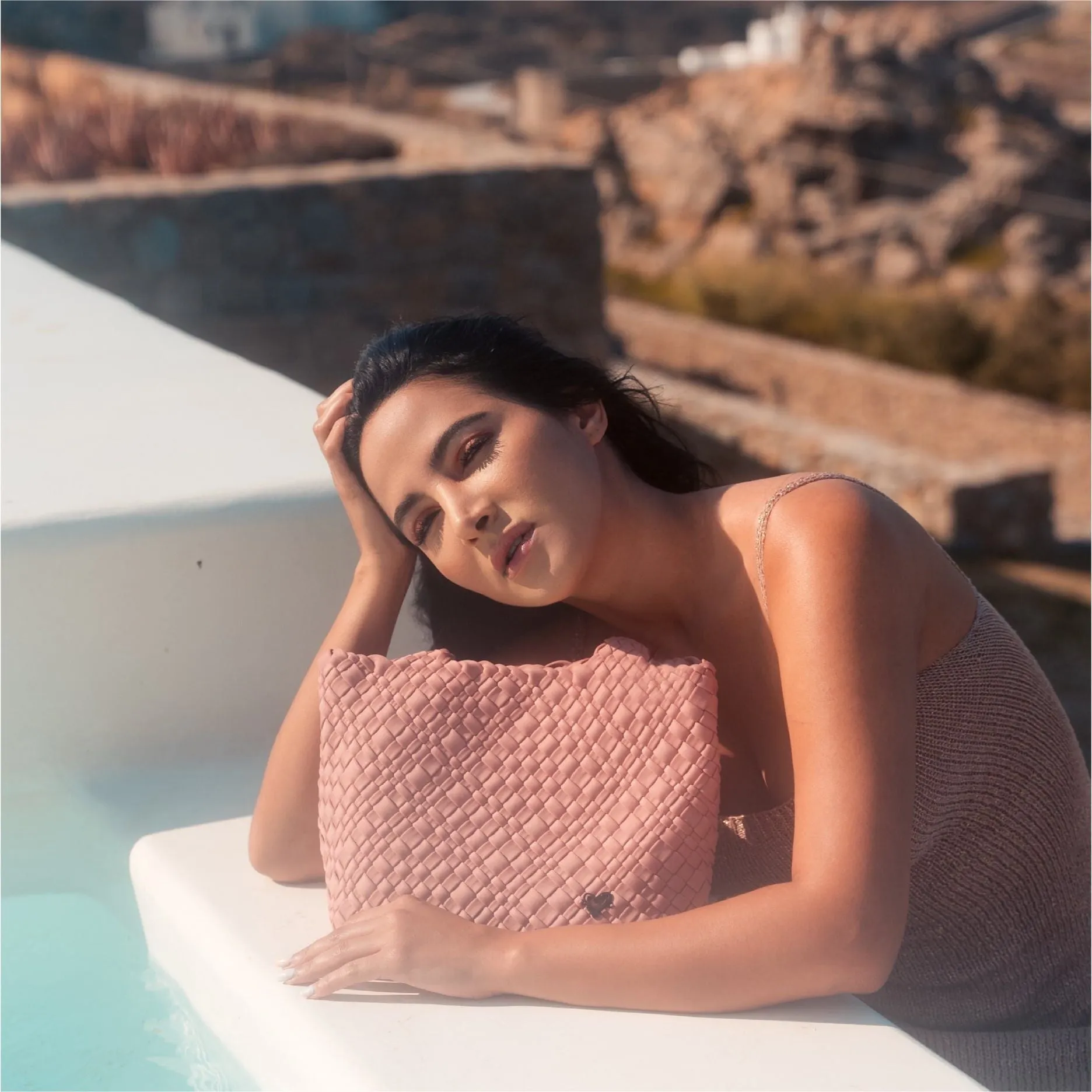 Brandon Small Woven Tote - Rose