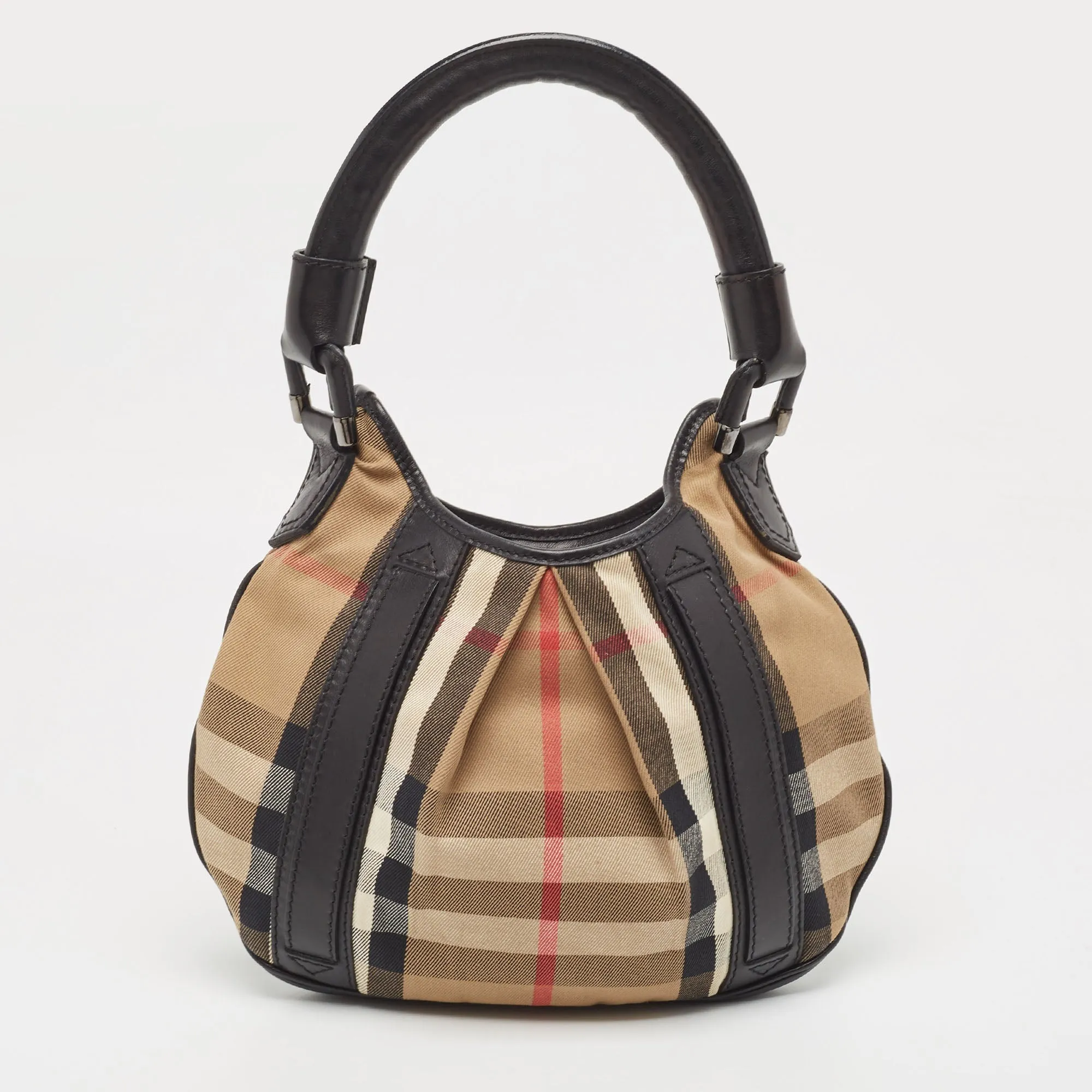 BURBERRY Black/Beige House Check Canvas and Leather Phoebe Hobo