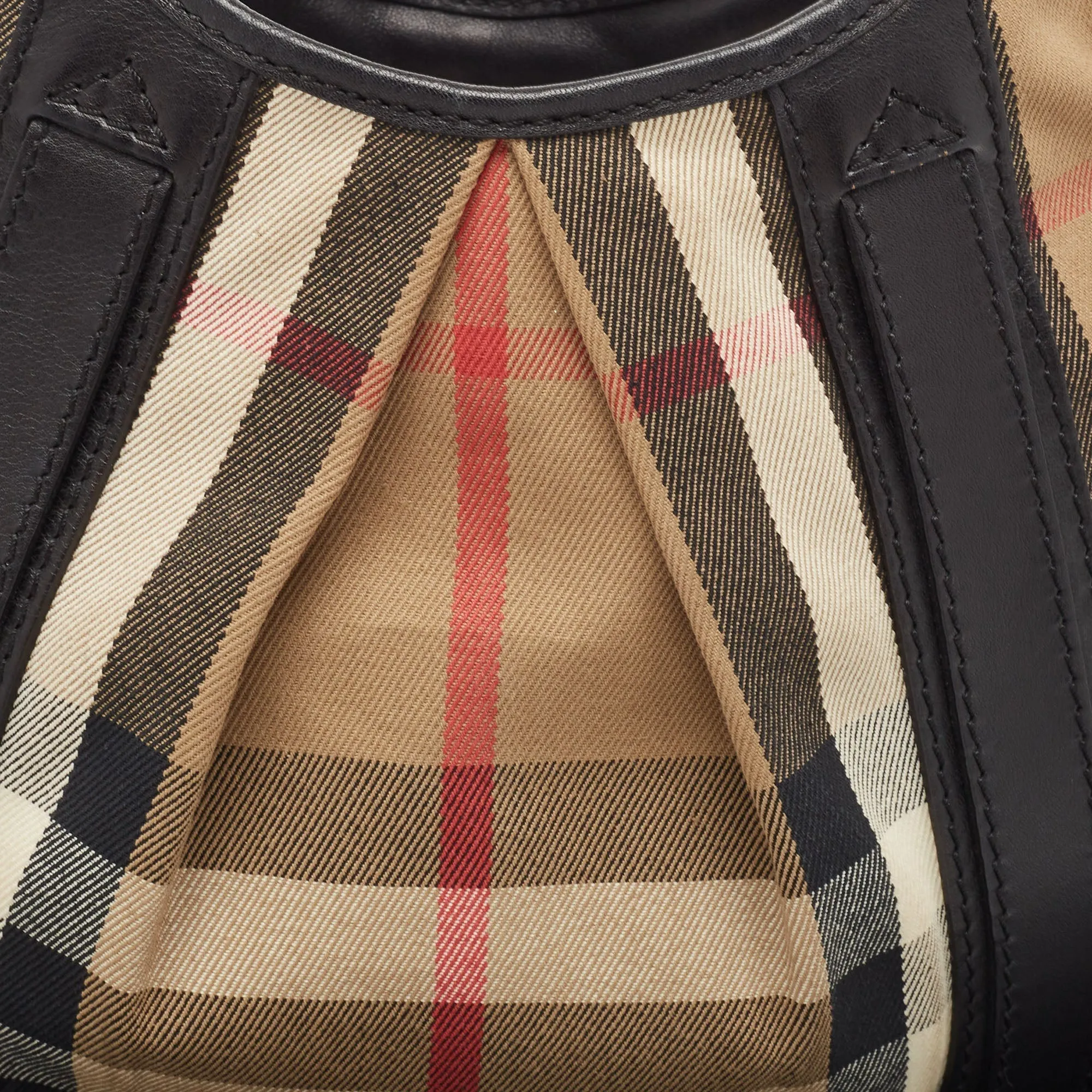 BURBERRY Black/Beige House Check Canvas and Leather Phoebe Hobo