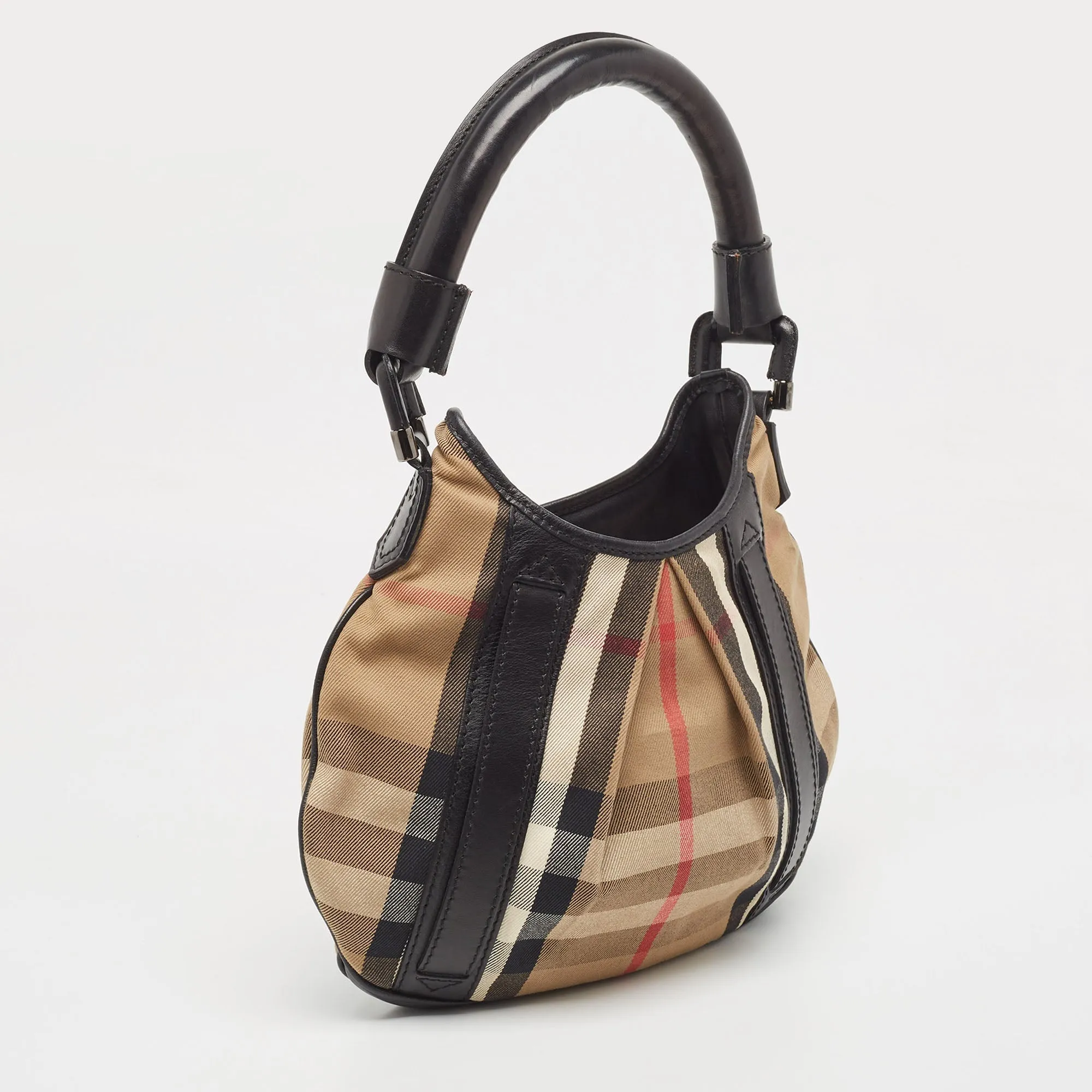 BURBERRY Black/Beige House Check Canvas and Leather Phoebe Hobo