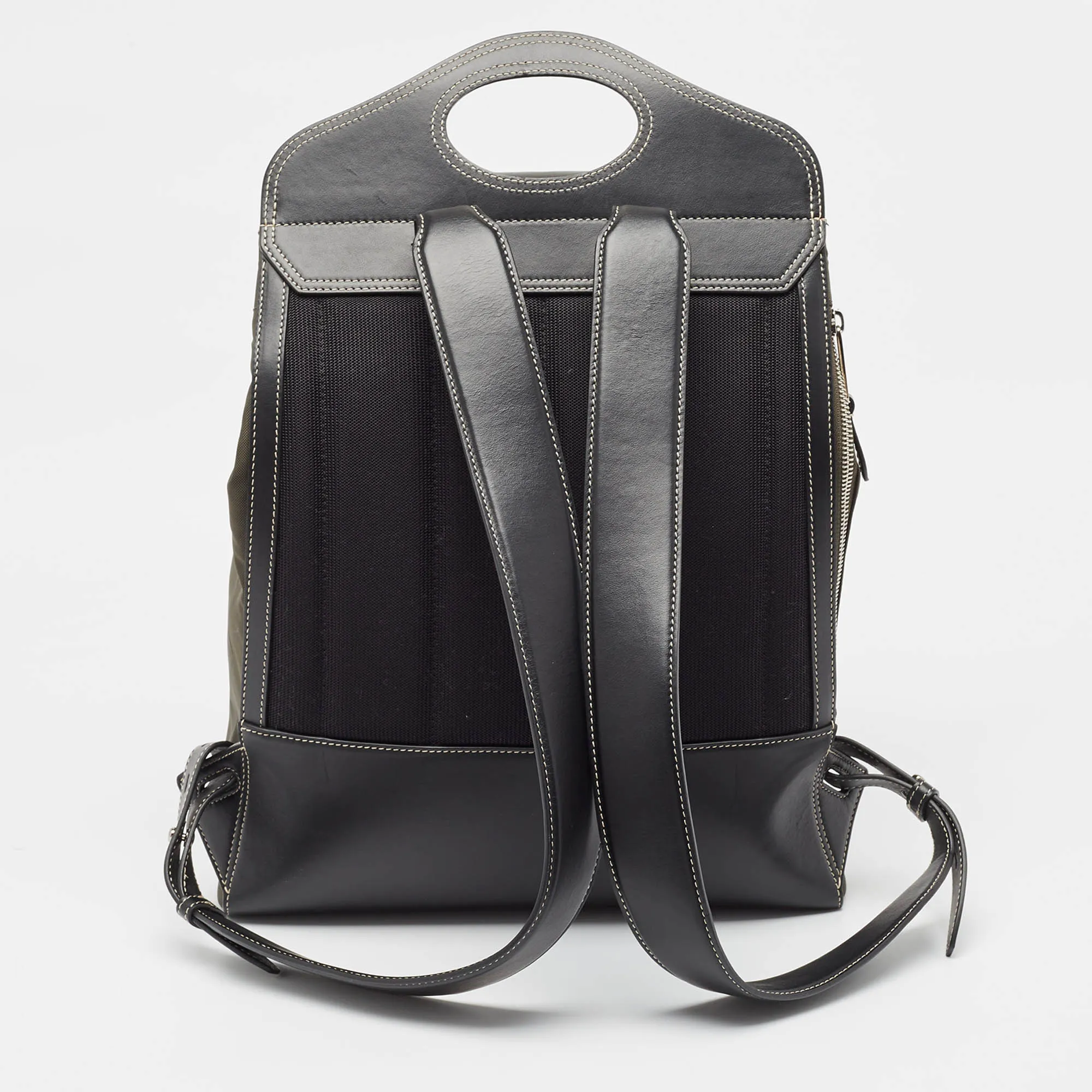 BURBERRY Black/Seaweed Nylon and Leather Pocket Backpack