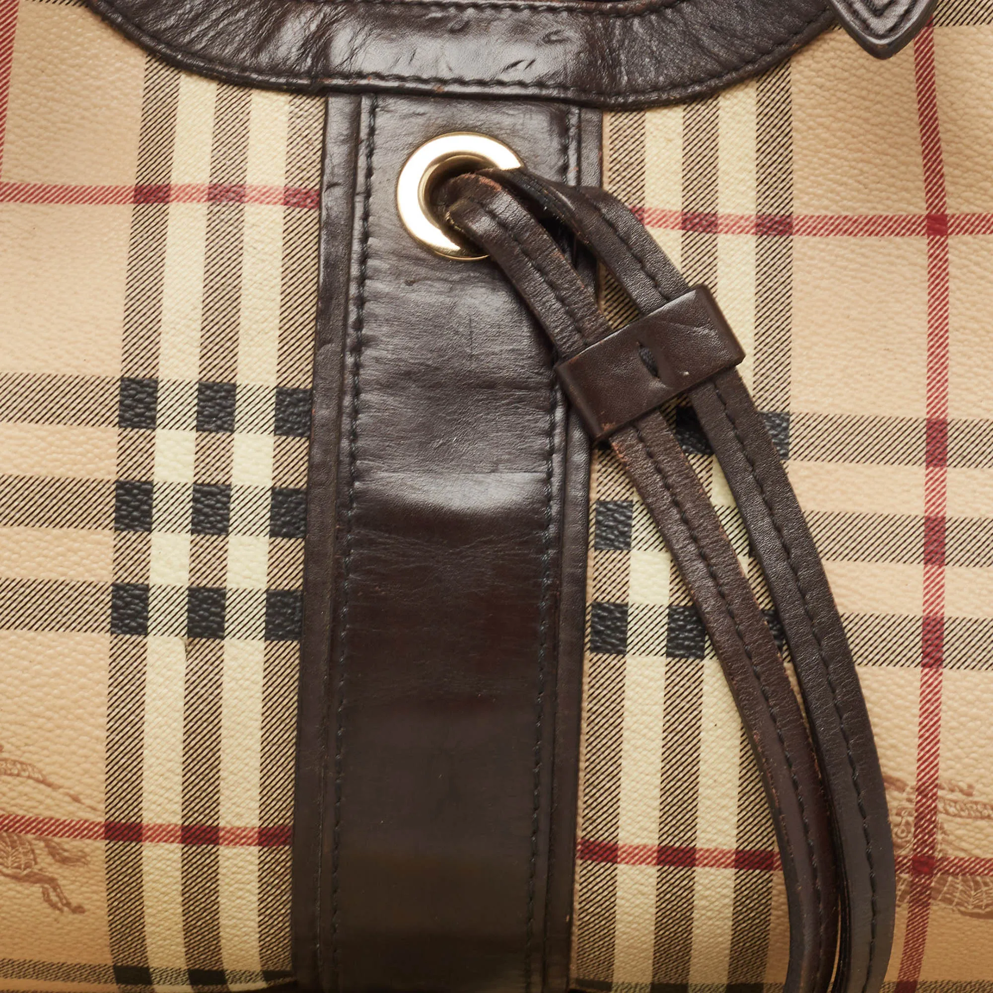 BURBERRY Brown/Beige Haymarket Check Coated Canvas Tassel Satchel