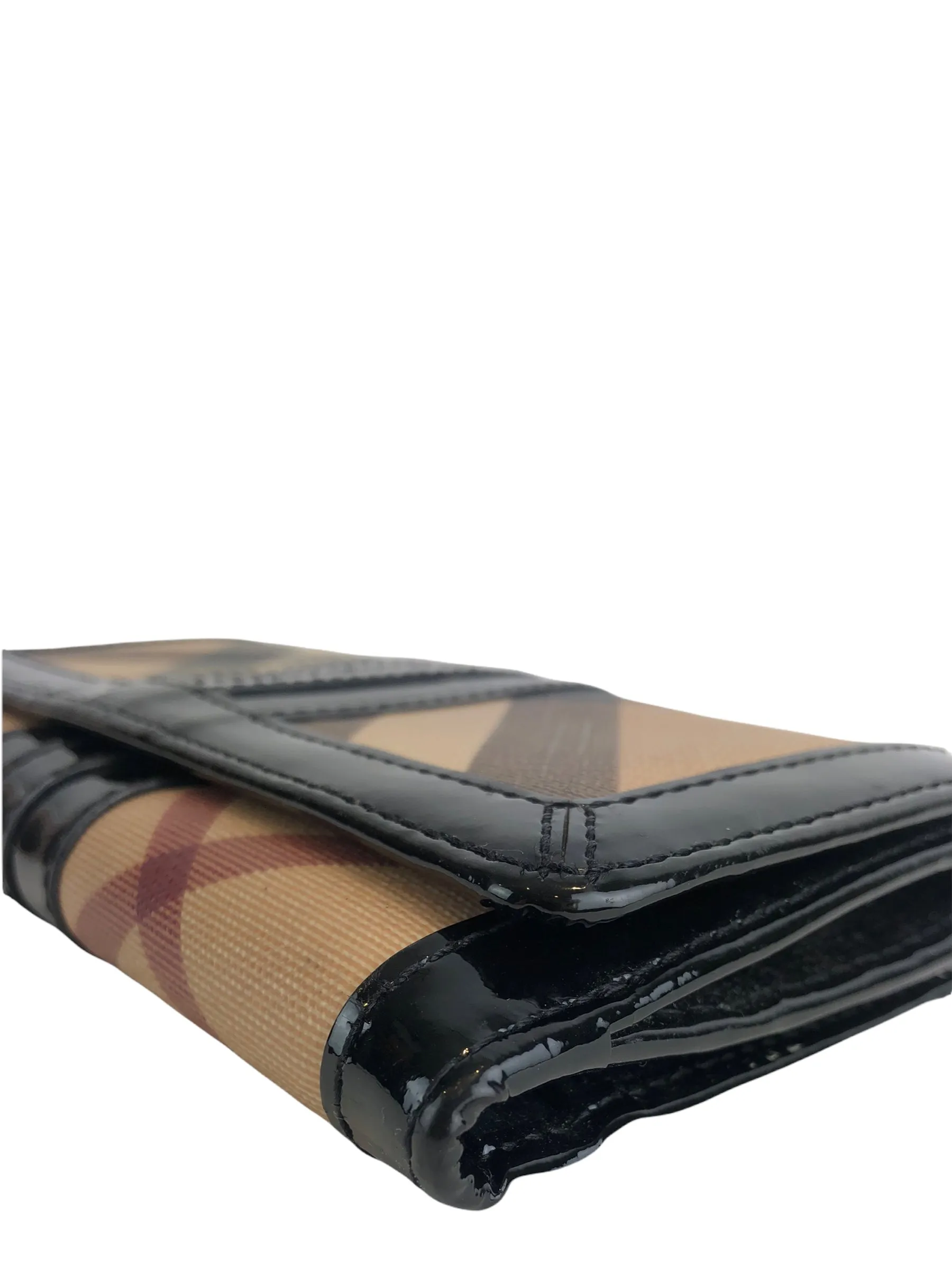 Burberry Checked Patent And Leather Wallet