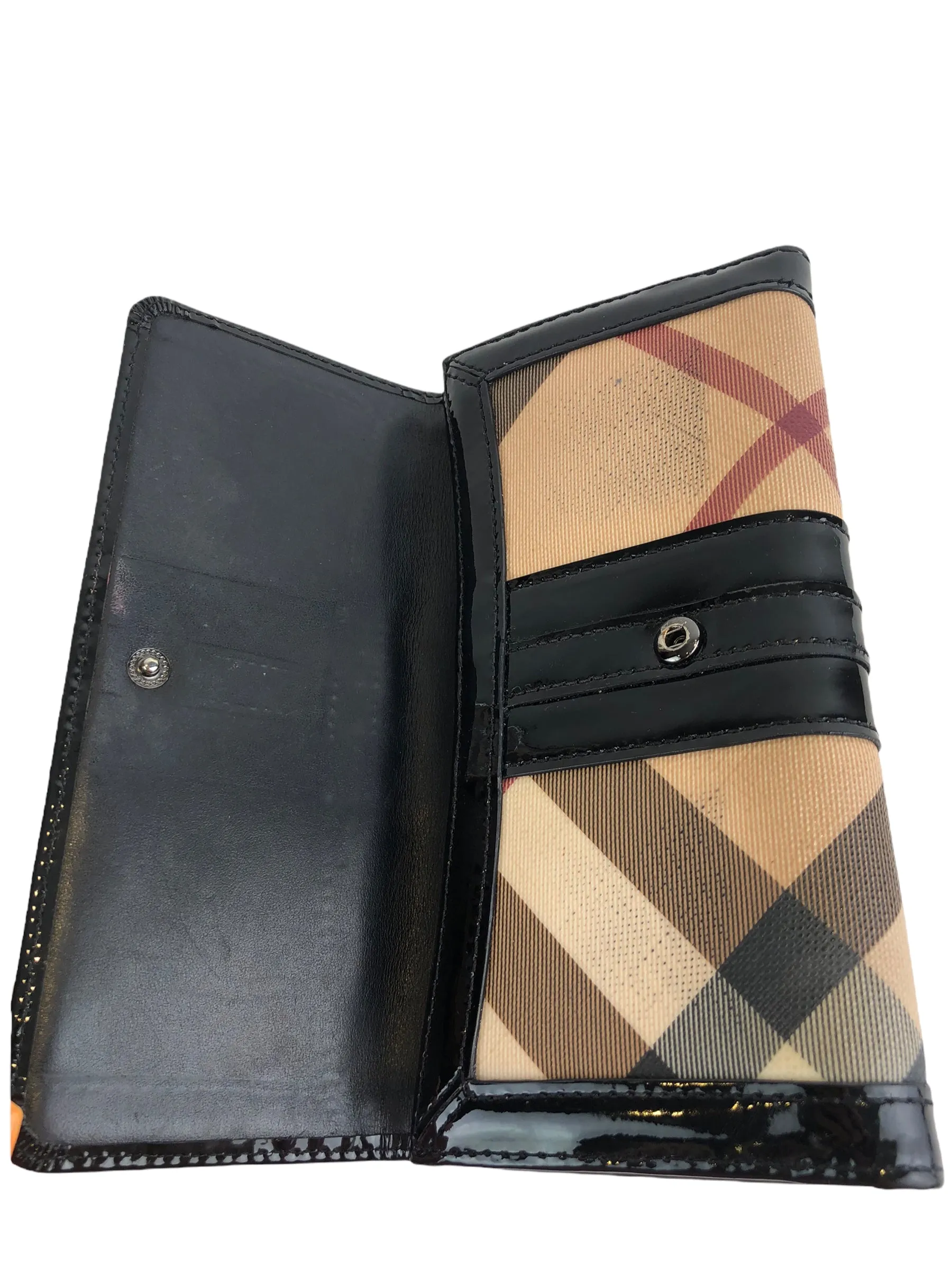 Burberry Checked Patent And Leather Wallet