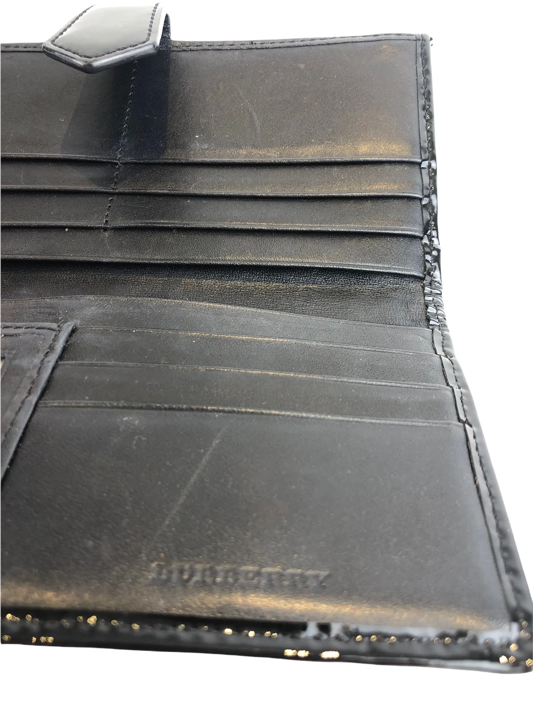 Burberry Checked Patent And Leather Wallet