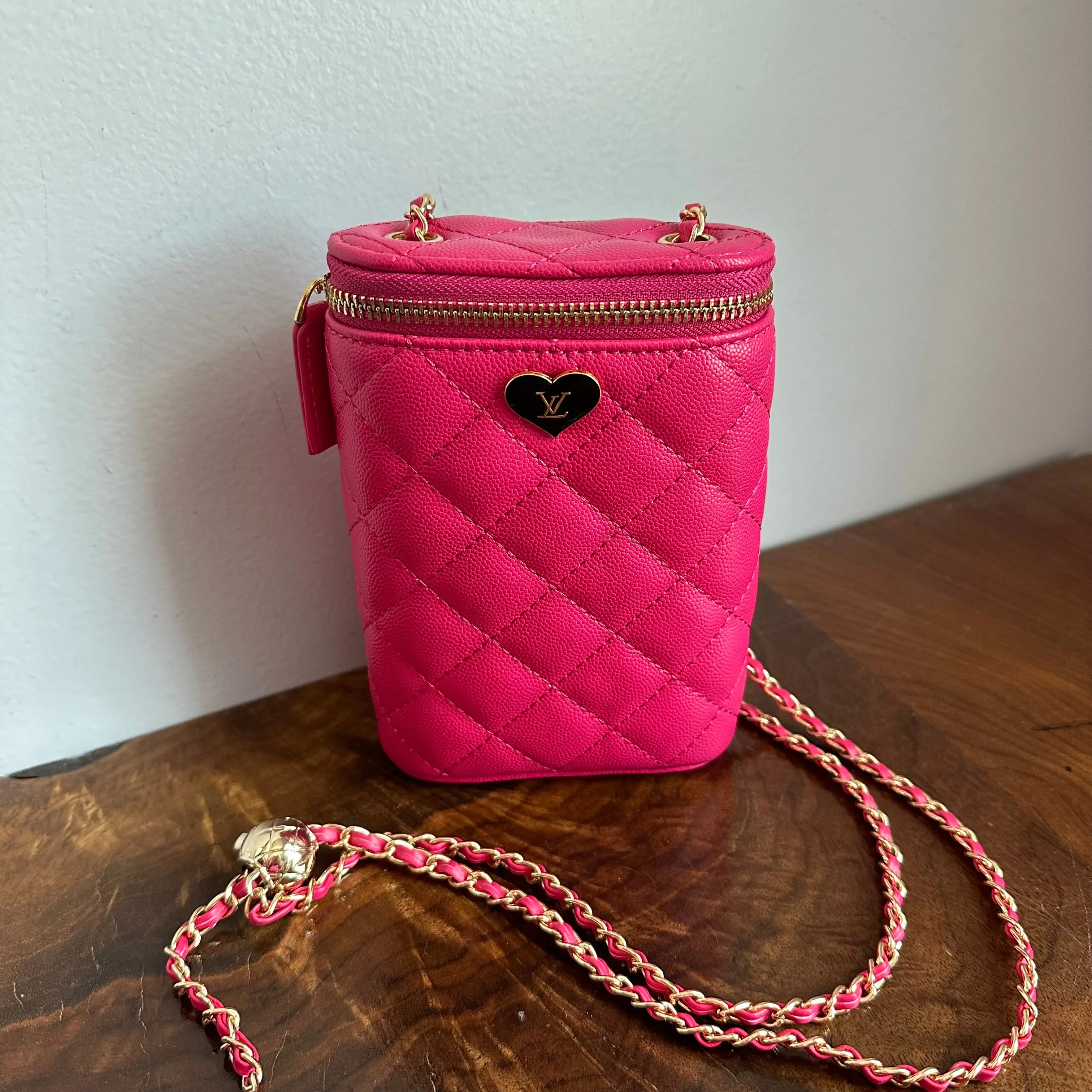 Button Bag - Quilted Phone Crossbody with Vintage LV Button