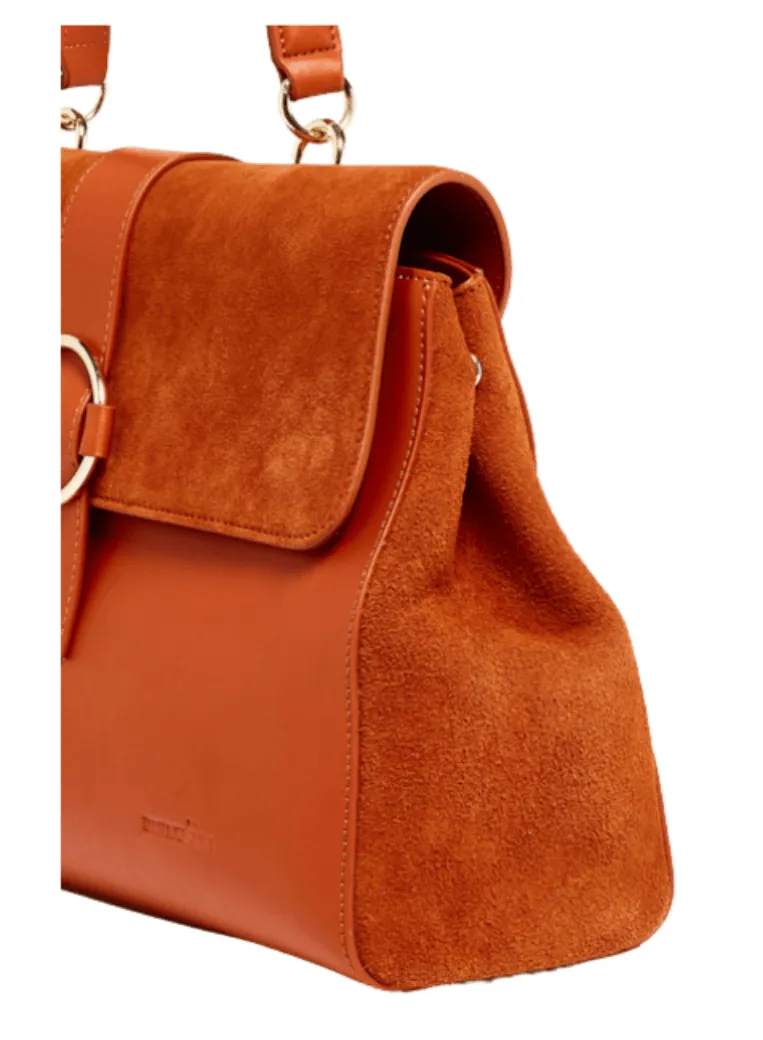 CAMEL LEATHER AND SUEDE HANDBAG