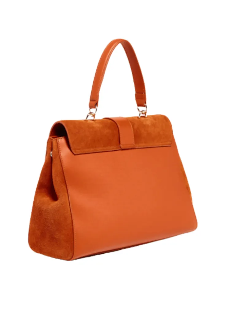 CAMEL LEATHER AND SUEDE HANDBAG