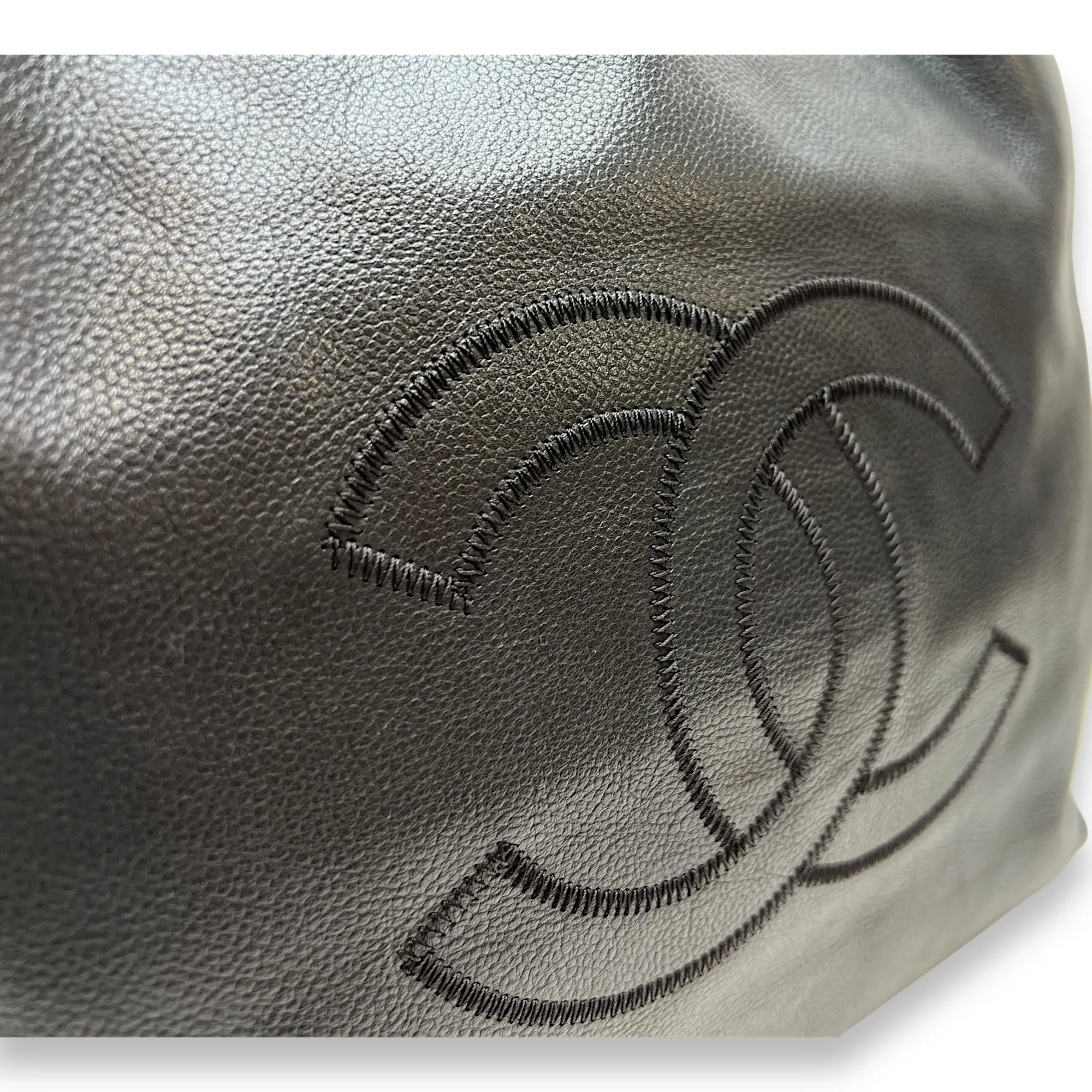 CC Black Top Handle Bag in Caviar Leather, Gold hardware