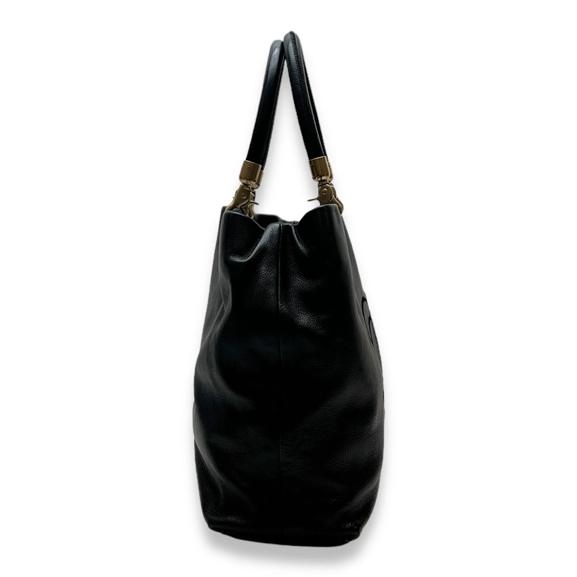 CC Black Top Handle Bag in Caviar Leather, Gold hardware