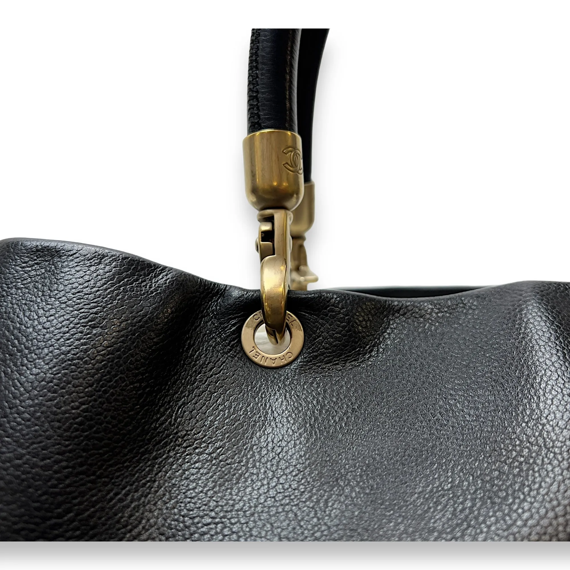 CC Black Top Handle Bag in Caviar Leather, Gold hardware