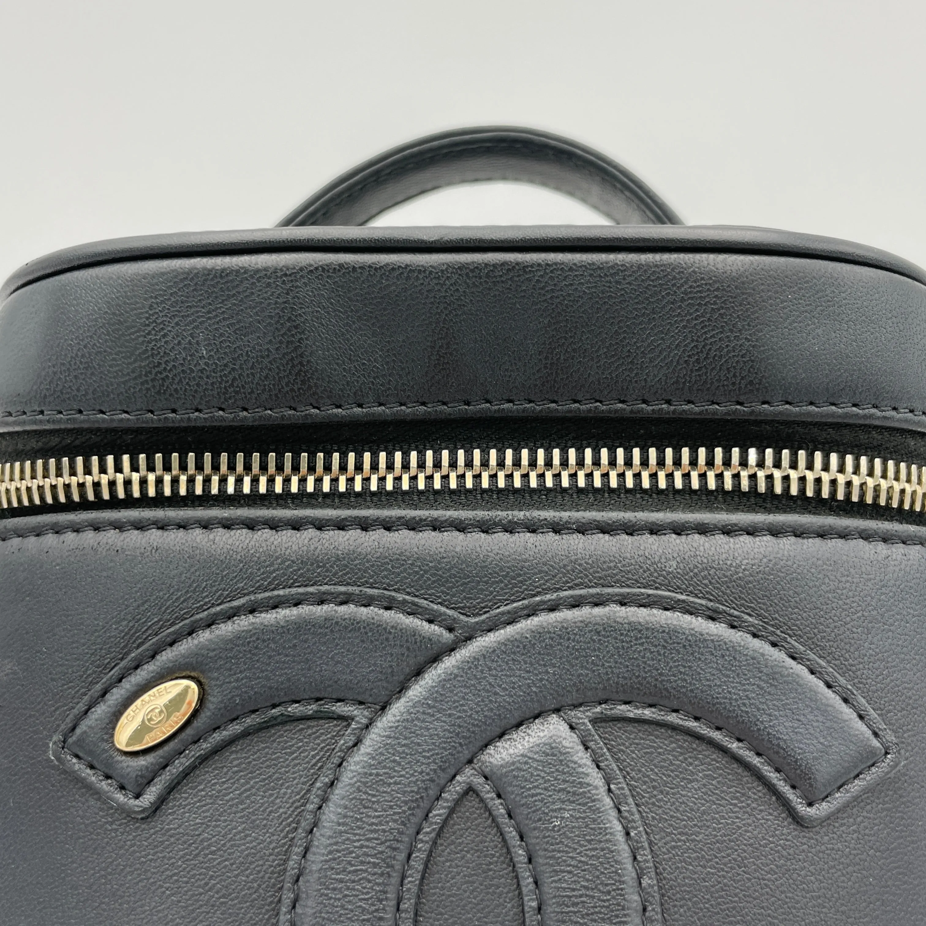 CC Vanity Black Top Handle Bag in Lambskin, Gold hardware
