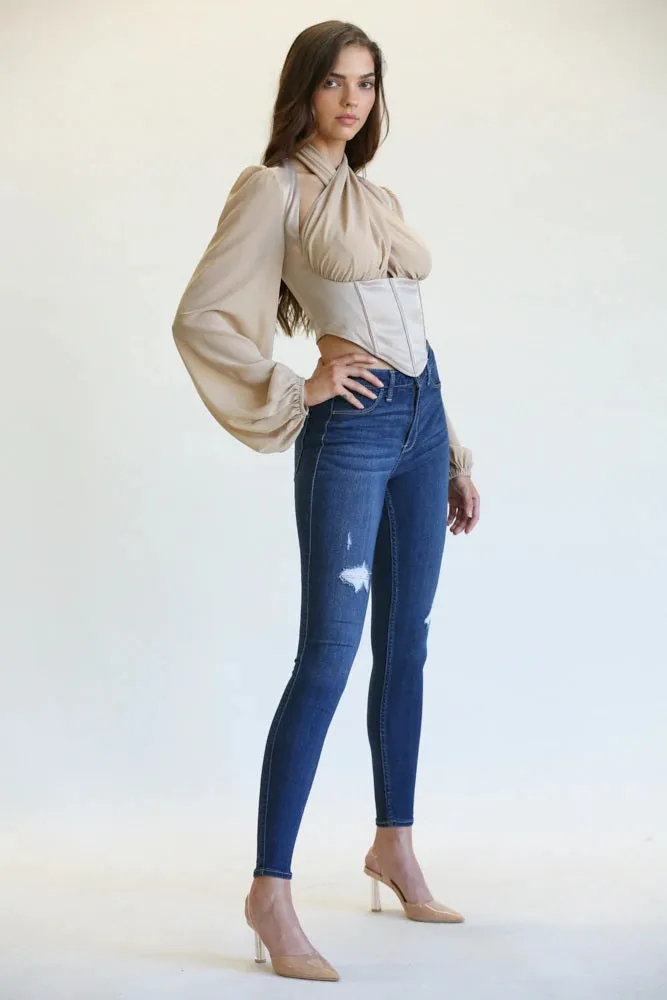 Champagne Chiffon Criss-Cross Halter Top