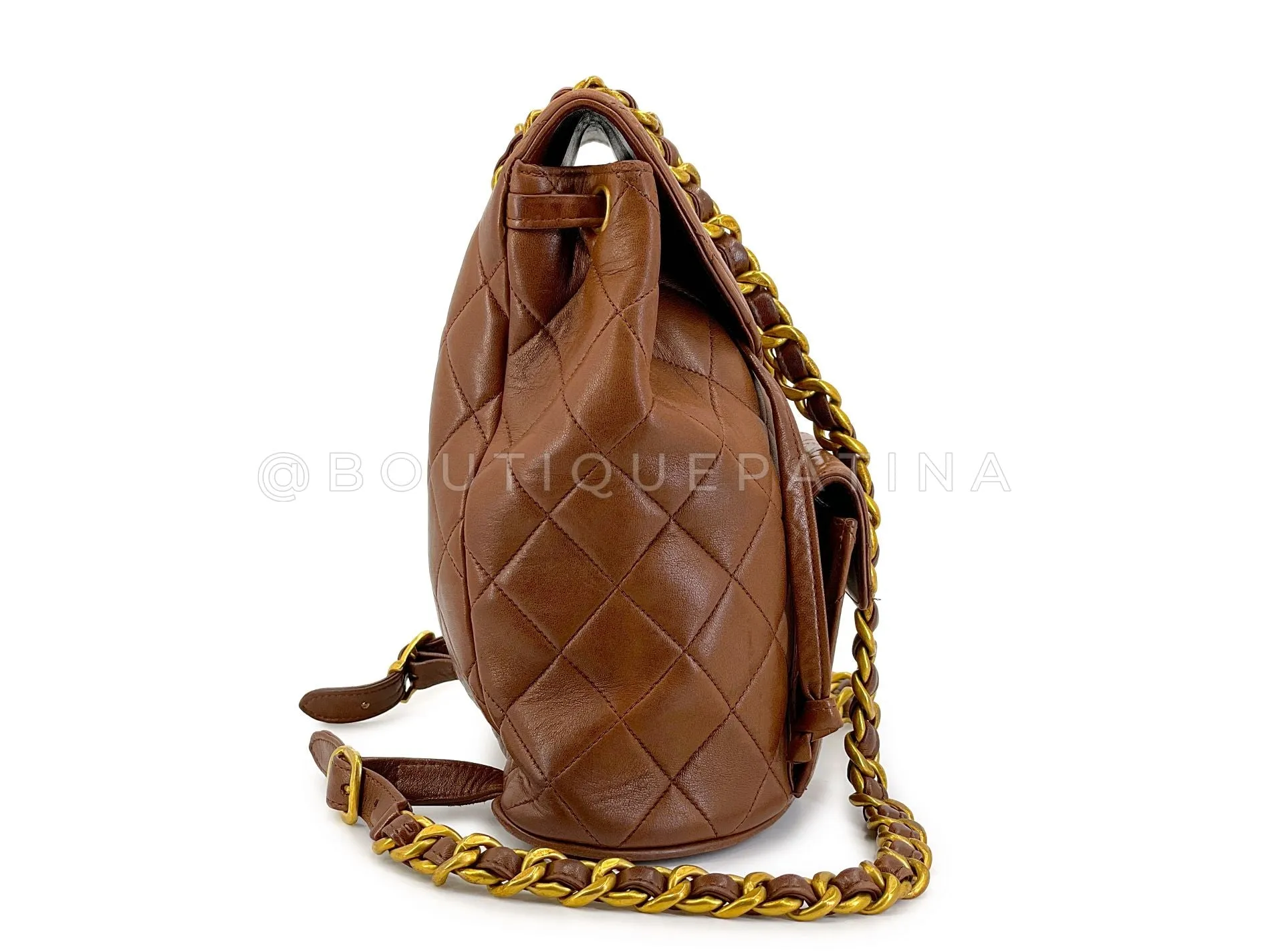 Chanel 1994 Vintage Chestnut Brown Duma Backpack Bag 24k GHW Lambskin 618