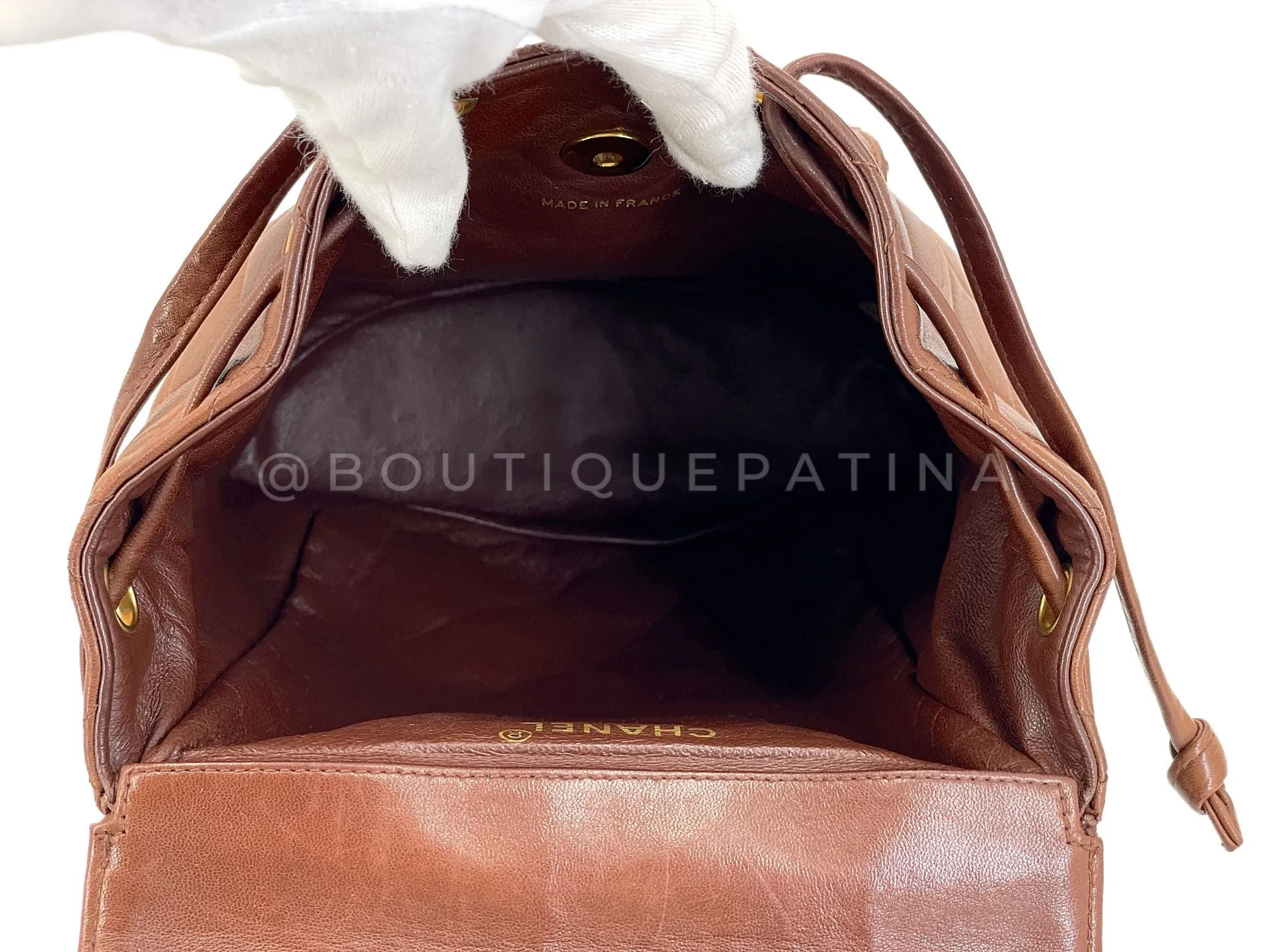 Chanel 1994 Vintage Chestnut Brown Duma Backpack Bag 24k GHW Lambskin 618