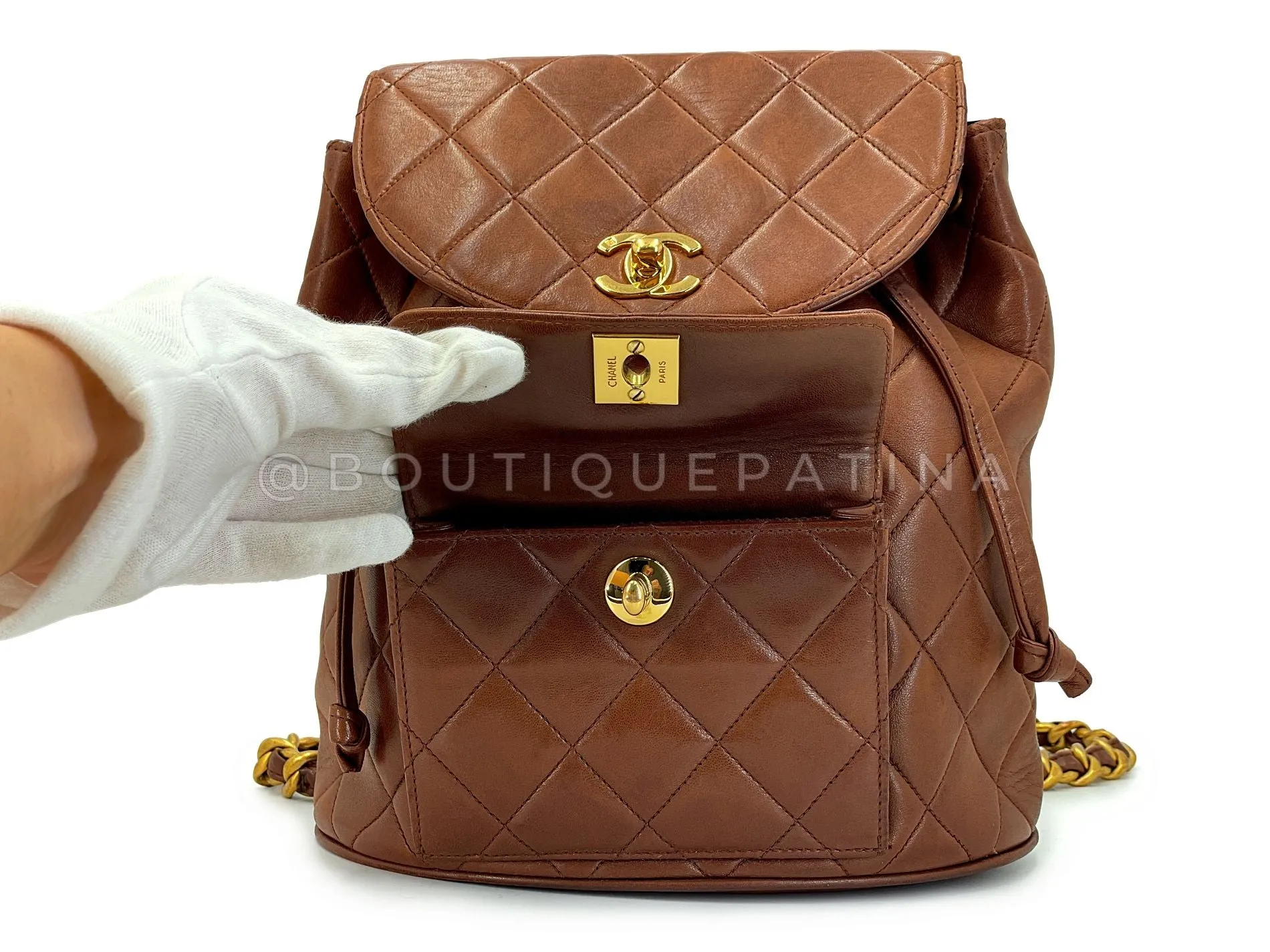 Chanel 1994 Vintage Chestnut Brown Duma Backpack Bag 24k GHW Lambskin 618