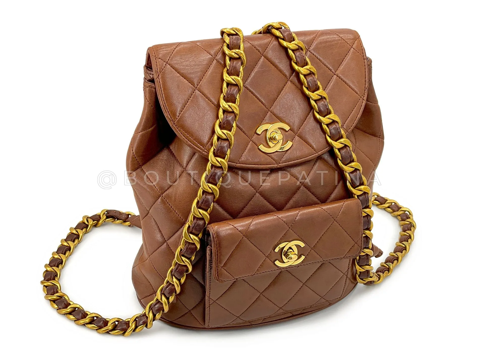 Chanel 1994 Vintage Chestnut Brown Duma Backpack Bag 24k GHW Lambskin 618
