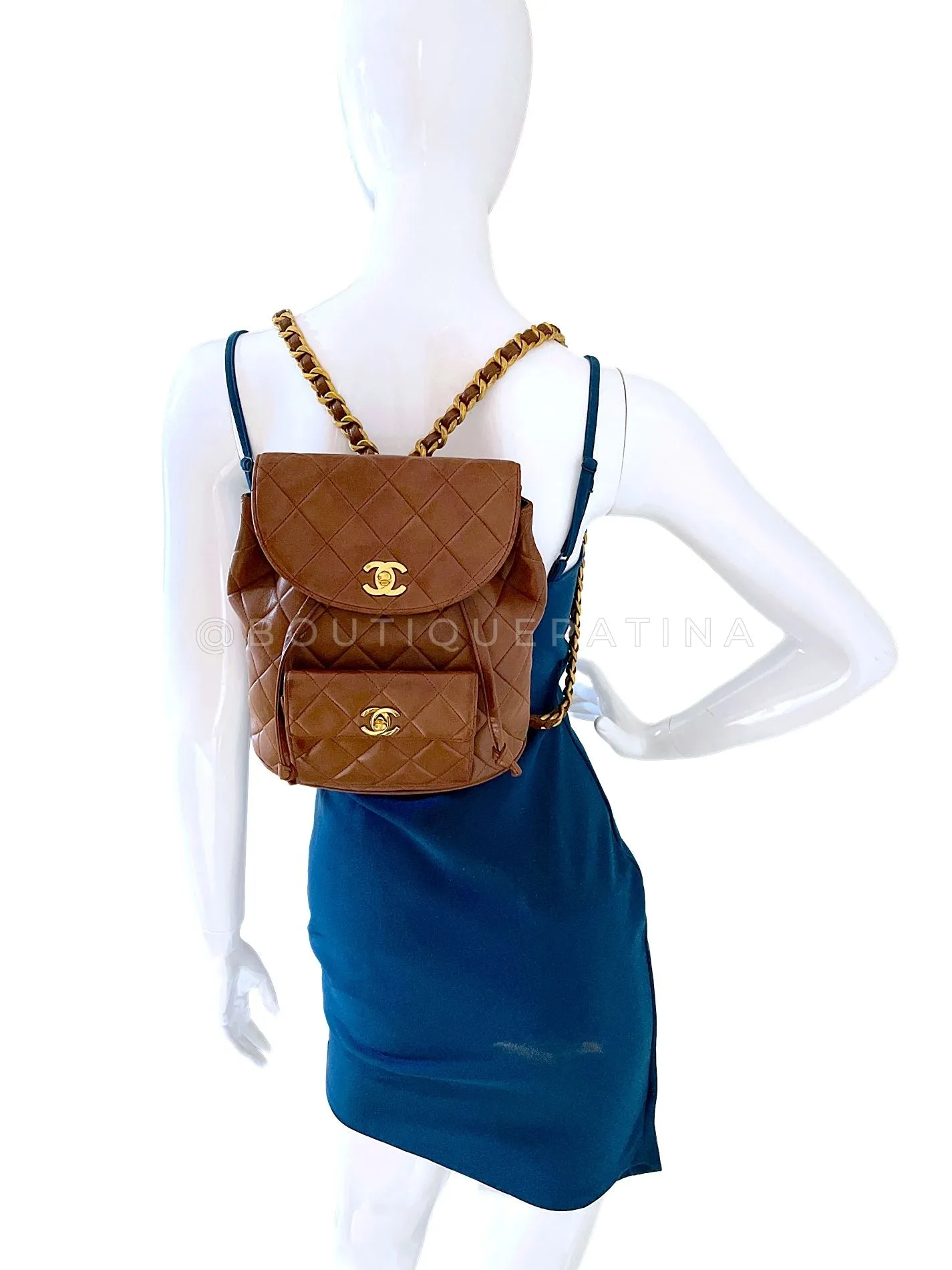 Chanel 1994 Vintage Chestnut Brown Duma Backpack Bag 24k GHW Lambskin 618