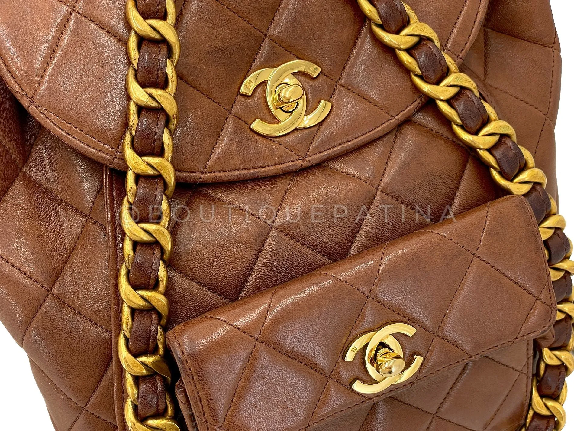 Chanel 1994 Vintage Chestnut Brown Duma Backpack Bag 24k GHW Lambskin 618